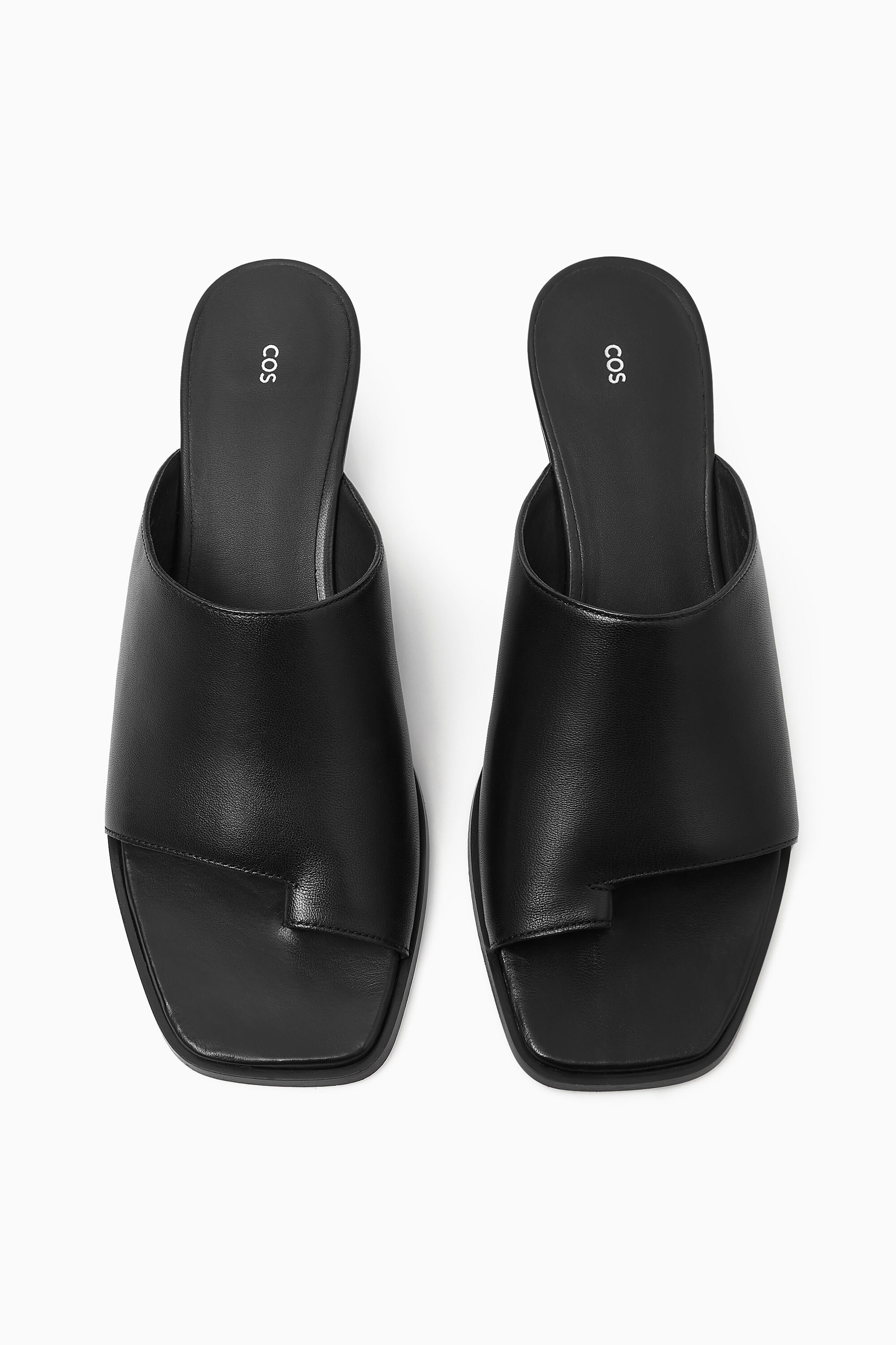 SCULPTURAL-HEEL LEATHER MULES - BLACK | COS