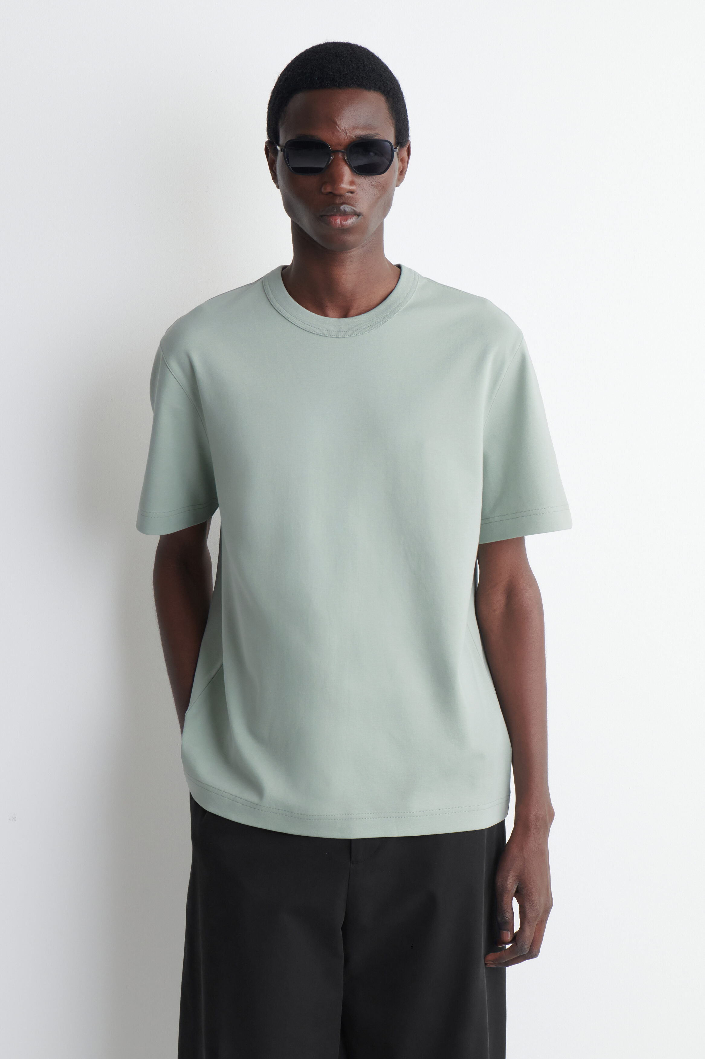 INTERLOCK COTTON CREW-NECK T-SHIRT - LIGHT GREEN | COS US