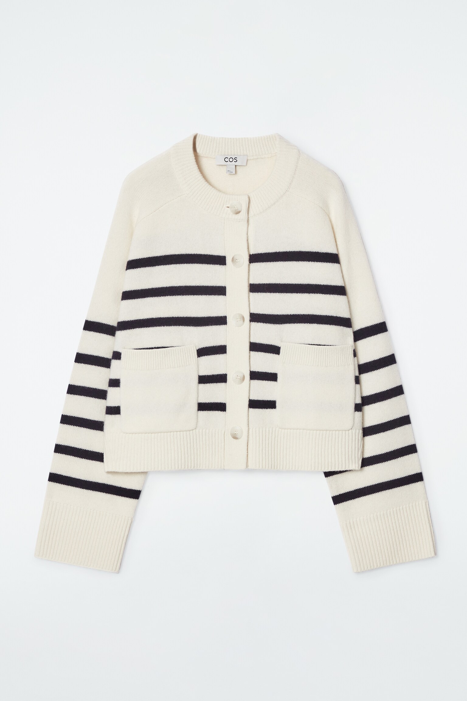 WOOL CREW-NECK CARDIGAN - WHITE / STRIPED