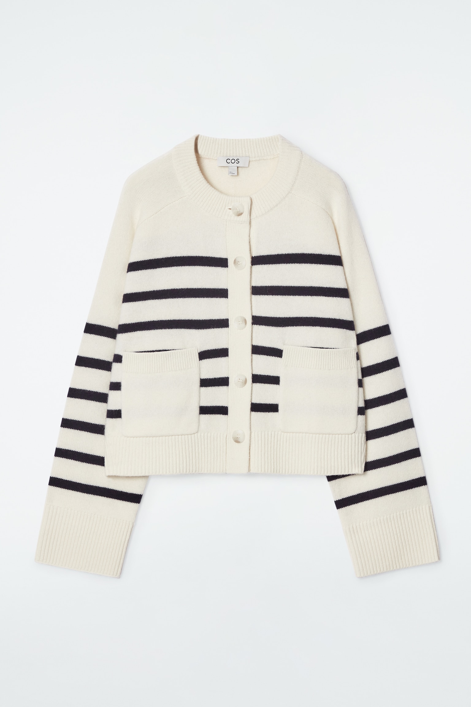 WOOL CREW-NECK CARDIGAN - WHITE / STRIPED
