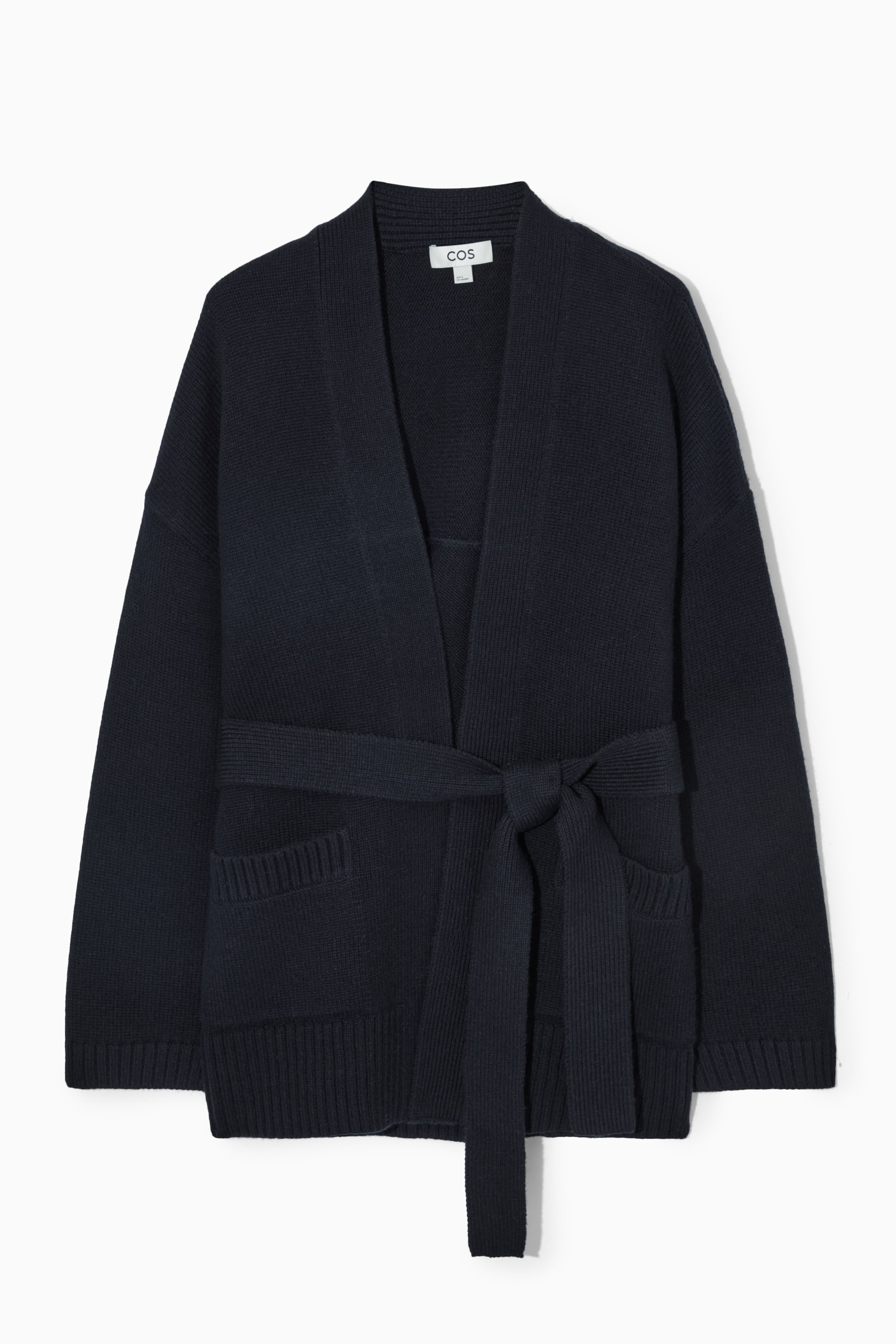 View larger image: BELTED CASHMERE-BLEND WRAP CARDIGAN - DARK NAVY - Ladies | H&M GB 1