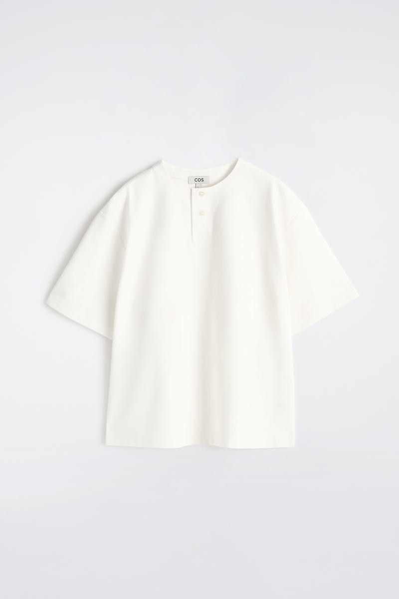 Oversized Cotton-Jersey Henley T-Shirt