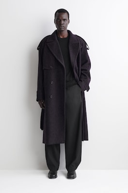 DOUBLE-FACED WOOL-BLEND HERRINGBONE COAT — DARK BROWN 2