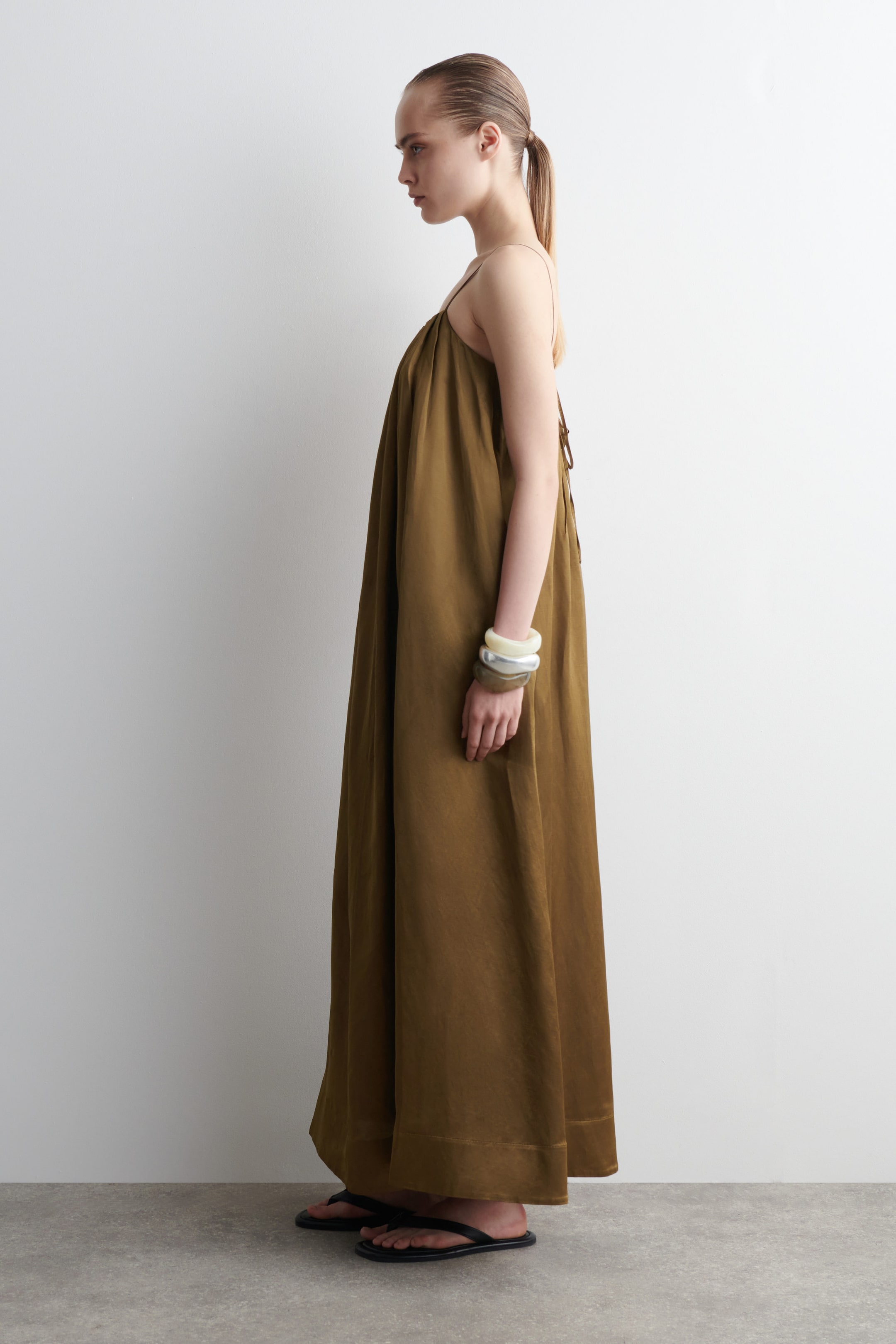 PLEATED FLUID MAXI DRESS