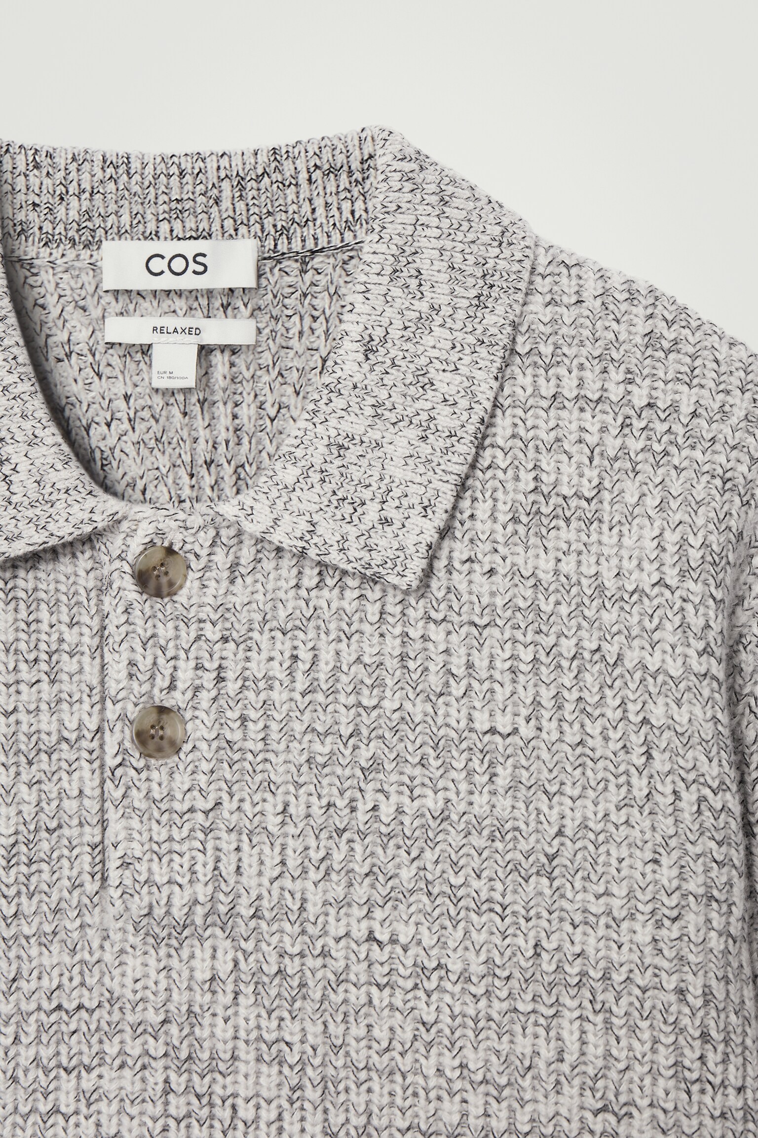 TWISTED-YARN WOOL POLO JUMPER - GREY MÉLANGE/NAVY MÉLANGE - 2