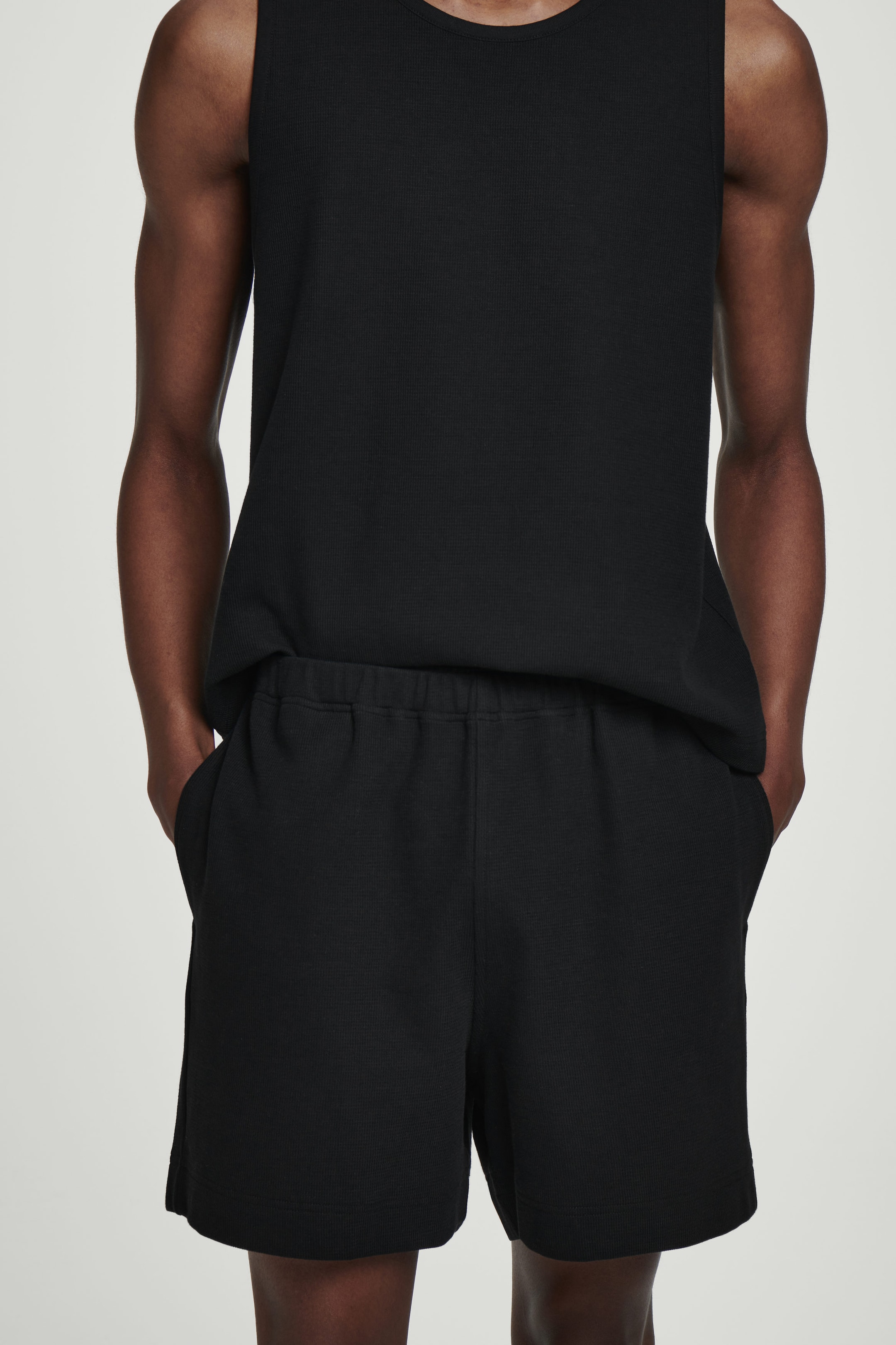 TEXTURED COTTON-JERSEY SHORTS