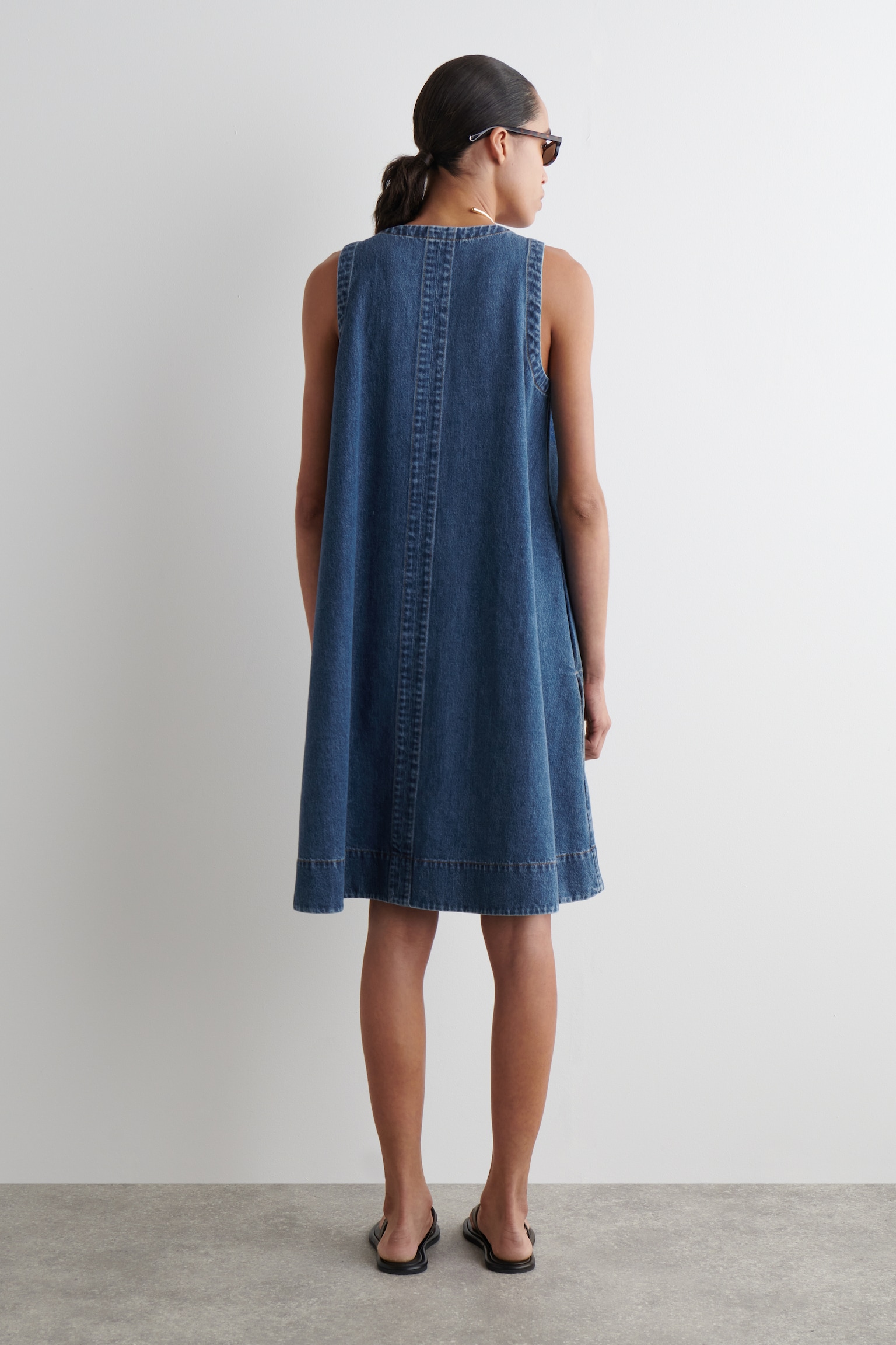 DENIM A-LINE MINI DRESS - BLUE - 5