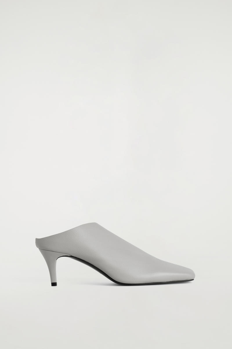 Cos Draped Leather Kitten-heel Mules In Gray
