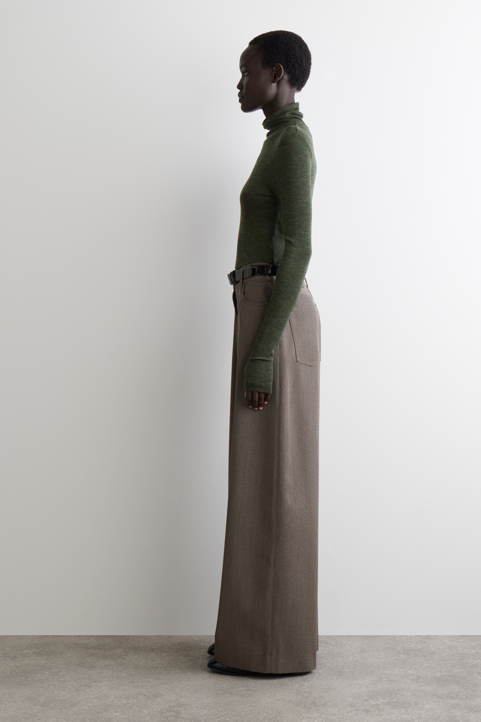 PANTALON REGULAR LARGE EN LAINE MÉLANGÉE - BRUN CHINÉ - 4