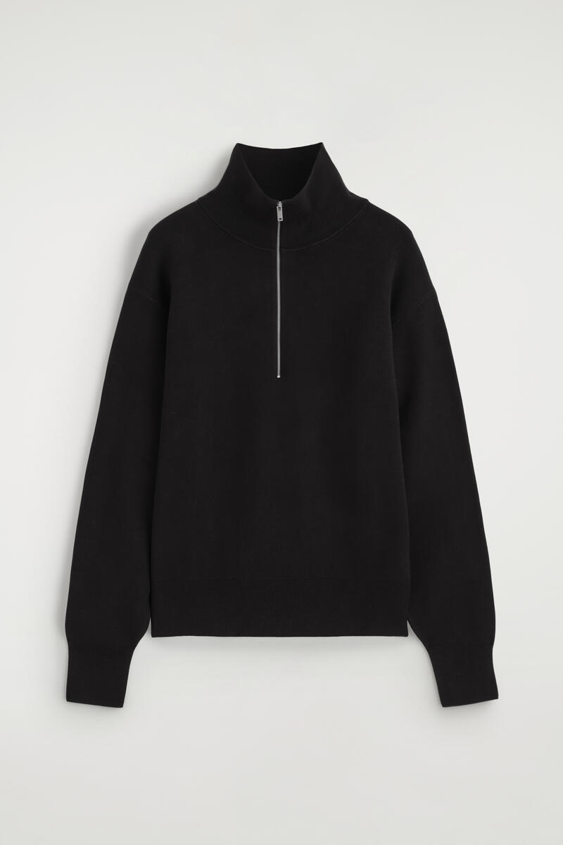 Funnel-Neck Half-Zip Knitted Sweater