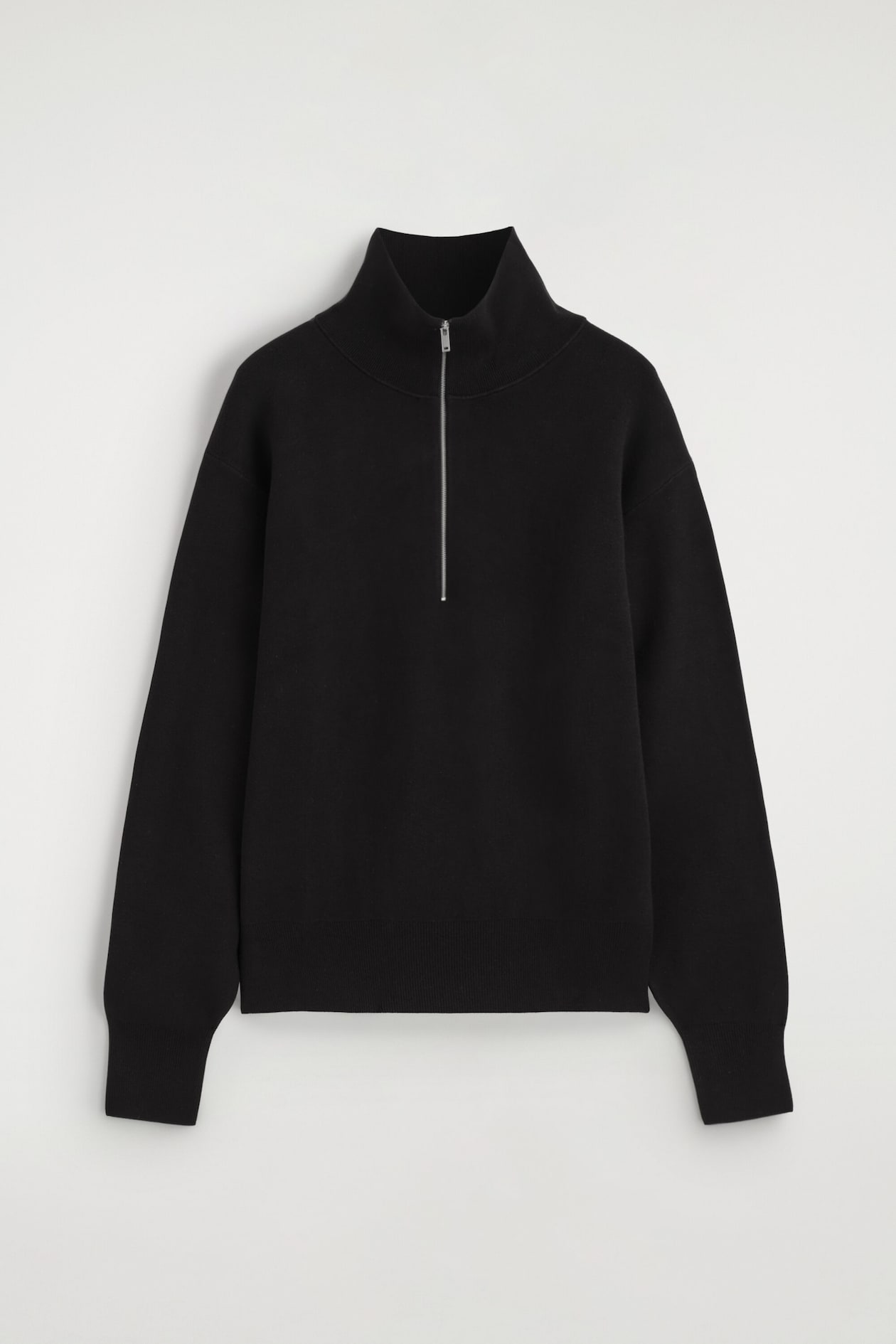 MOCK-NECK HALF-ZIP KNITTED SWEATER — BLACK