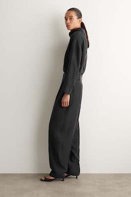 WASHED-SILK STRAIGHT-LEG TROUSERS — BLACK 2