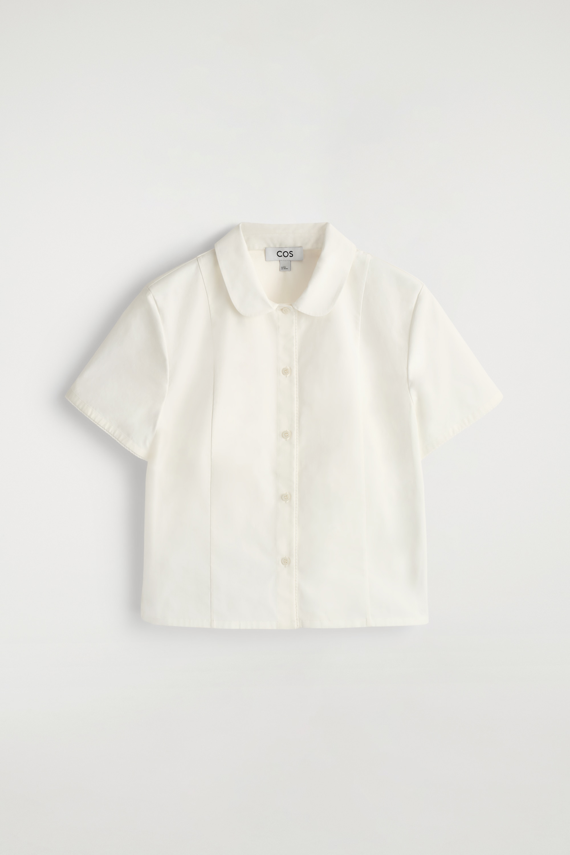 חולצת פופלין מכותנה עם צווארון מעוגל - לבן