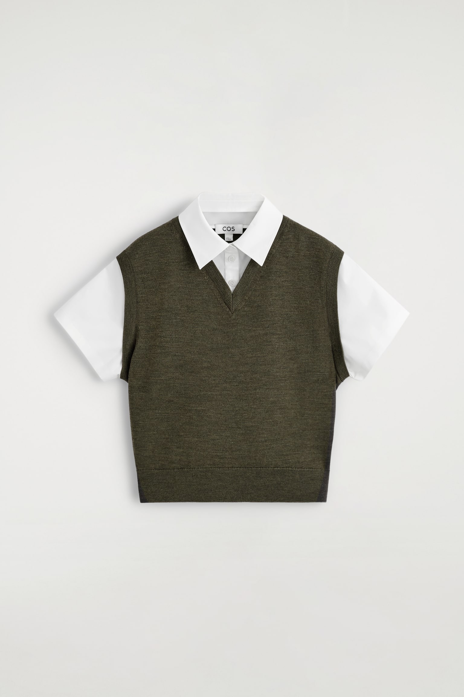 VIACVRSTVOVÁ VESTA Z MERINO VLNY - KHAKI / BIELA - 1