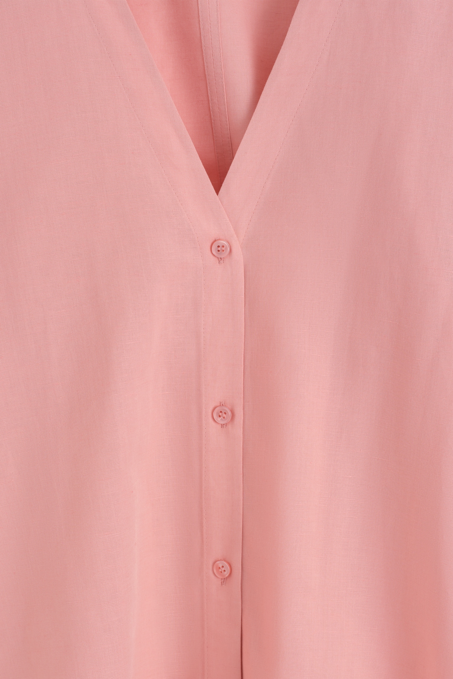 CAMISA DE LINO Y ALGODÓN CON CUELLO DE PICO - ROSA/MARRÓN OSCURO - 4