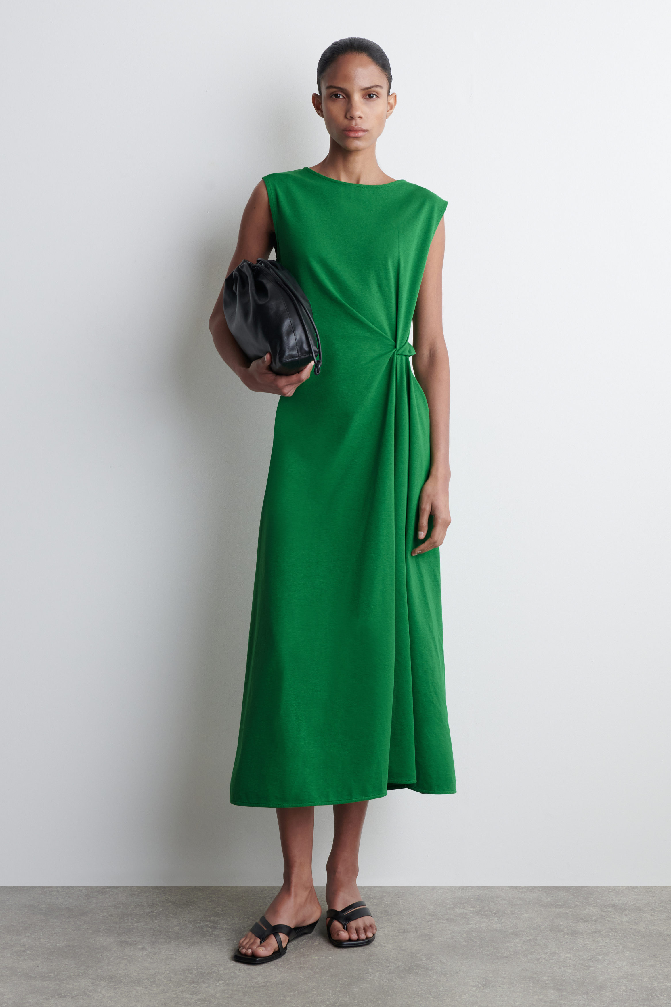 cos green cocoon dress 4-Ply Silk Long Sleeve Cocoon Dress Green / 06 / R125SL1657 main image 1
