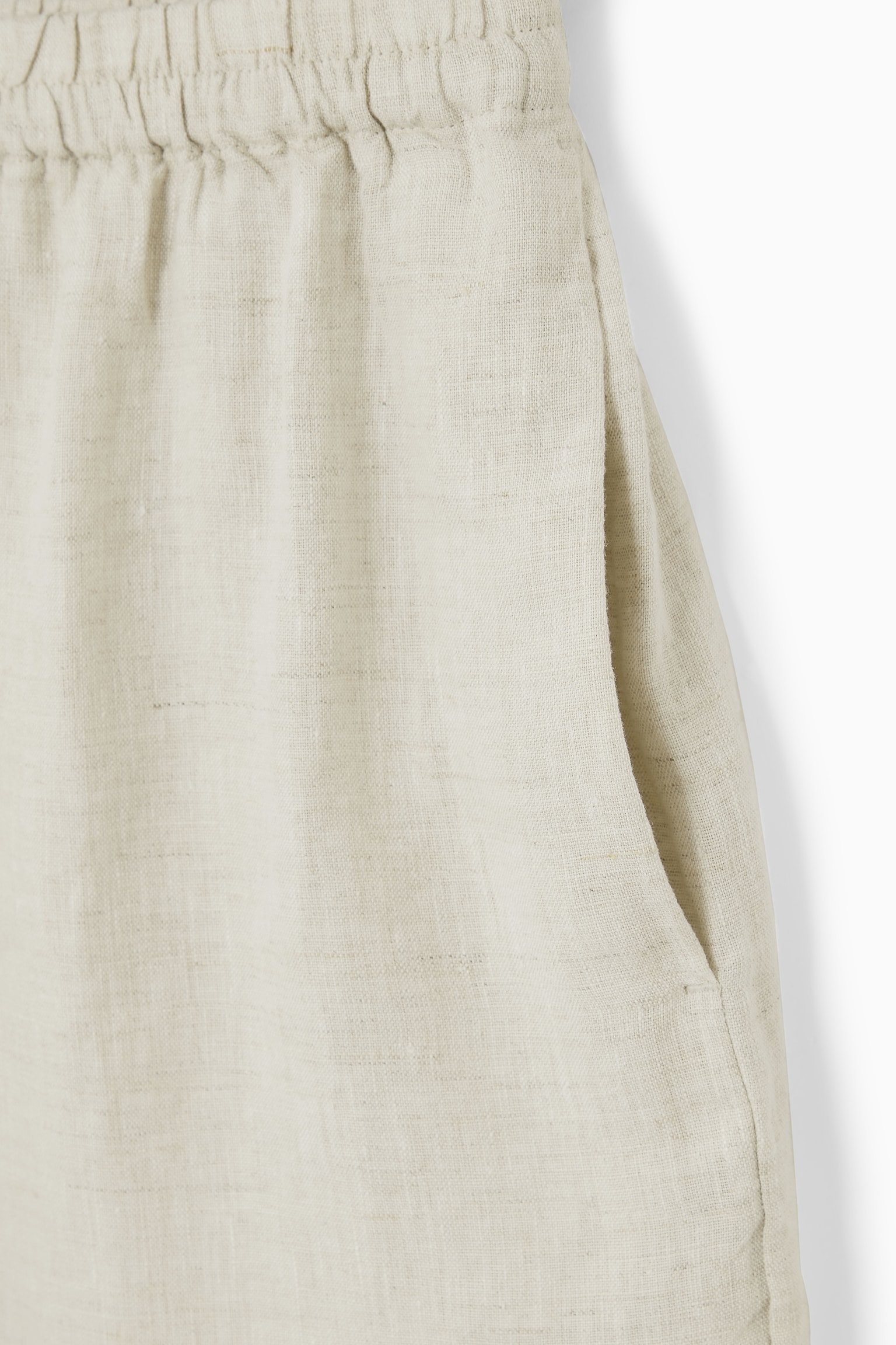 ELASTICATED LINEN SHORTS - STONE/WHITE - 2