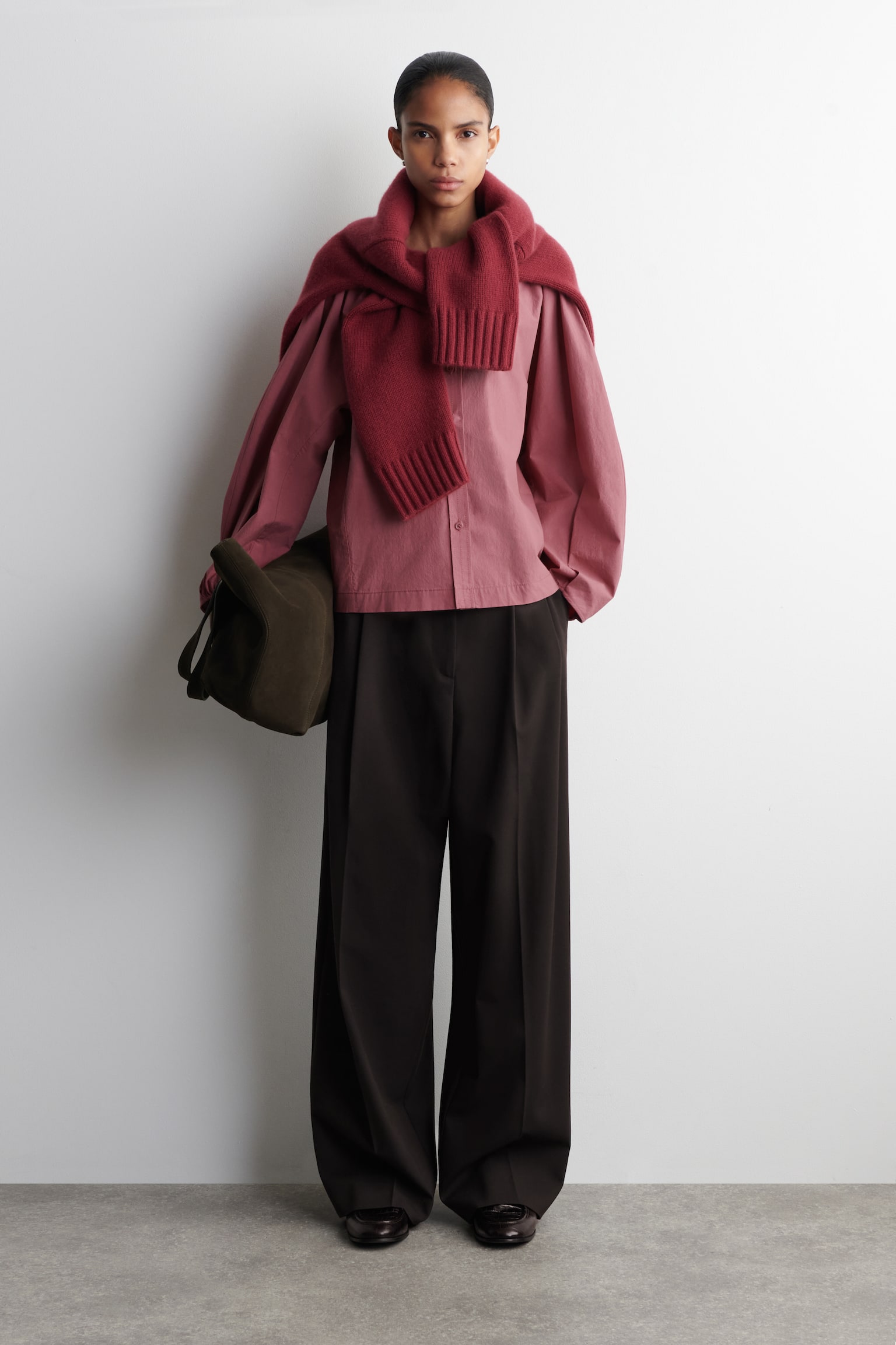 BLUSE AUS PIMA-BAUMWOLLE MIT FALTEN - BERRY/WEISS - 4