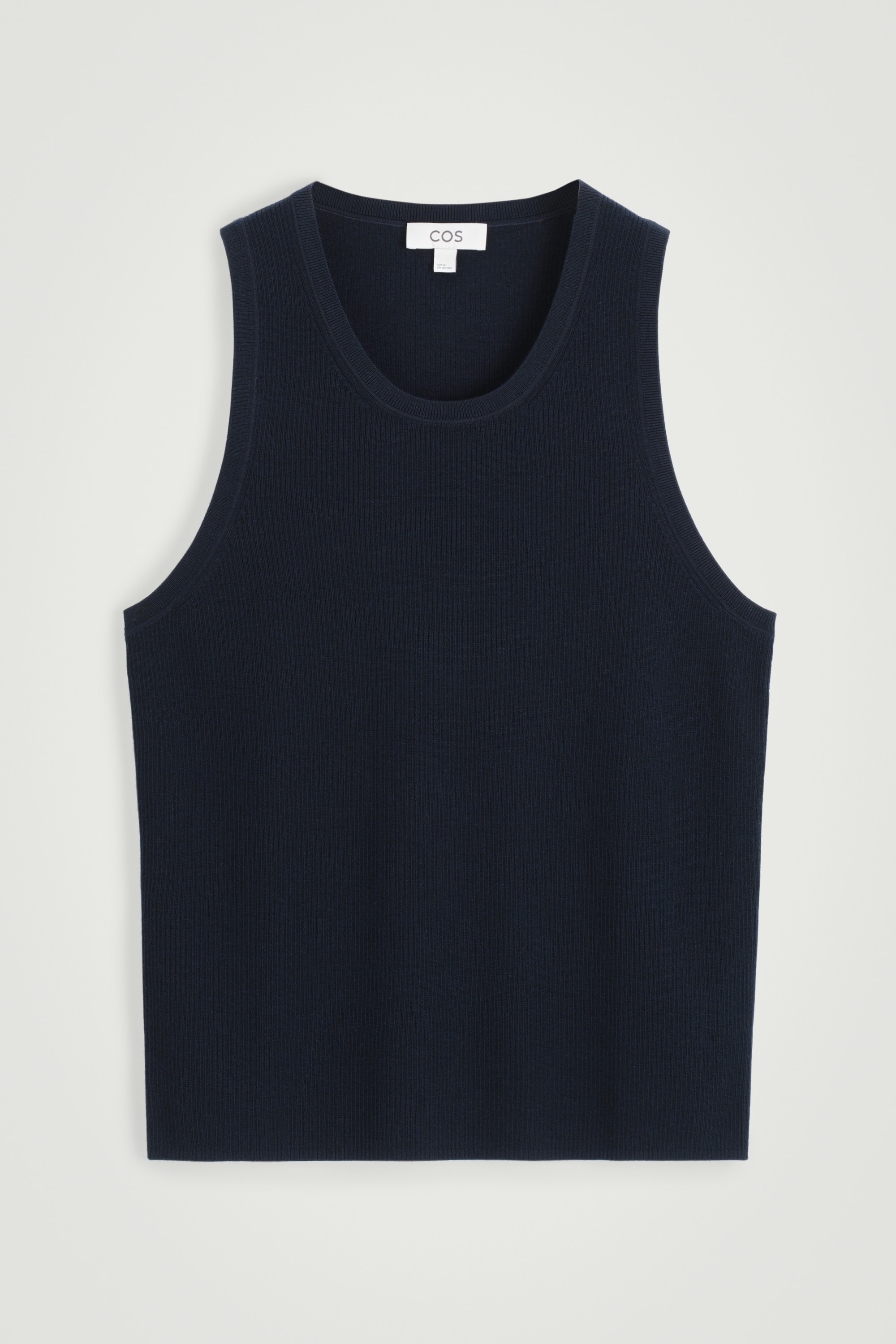 RIBBED MERINO WOOL KNITTED TANK TOP - NAVY/GREY MÉLANGE
