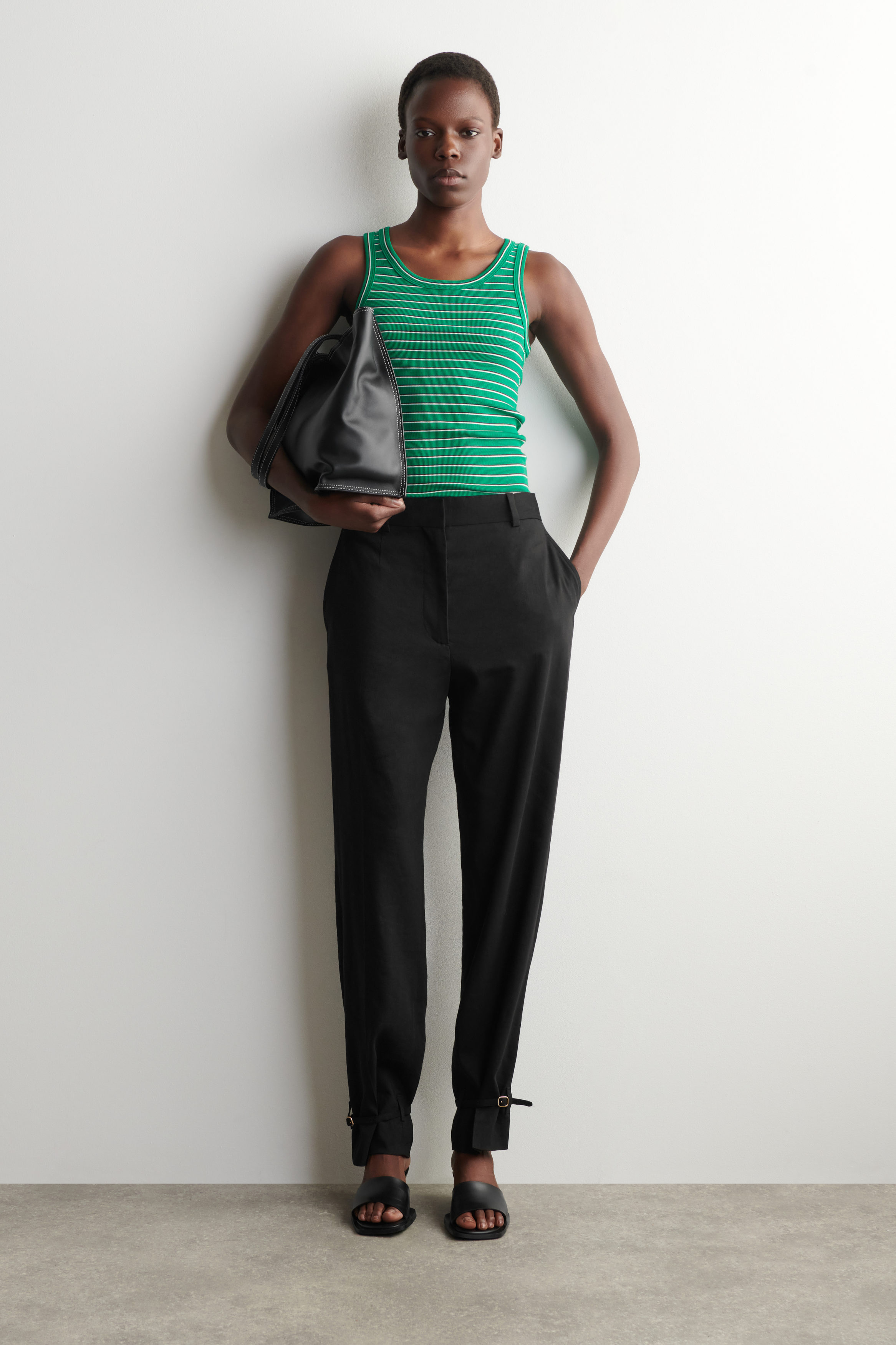 RIBBED COTTON TANK TOP - GREEN / STRIPED | COS US