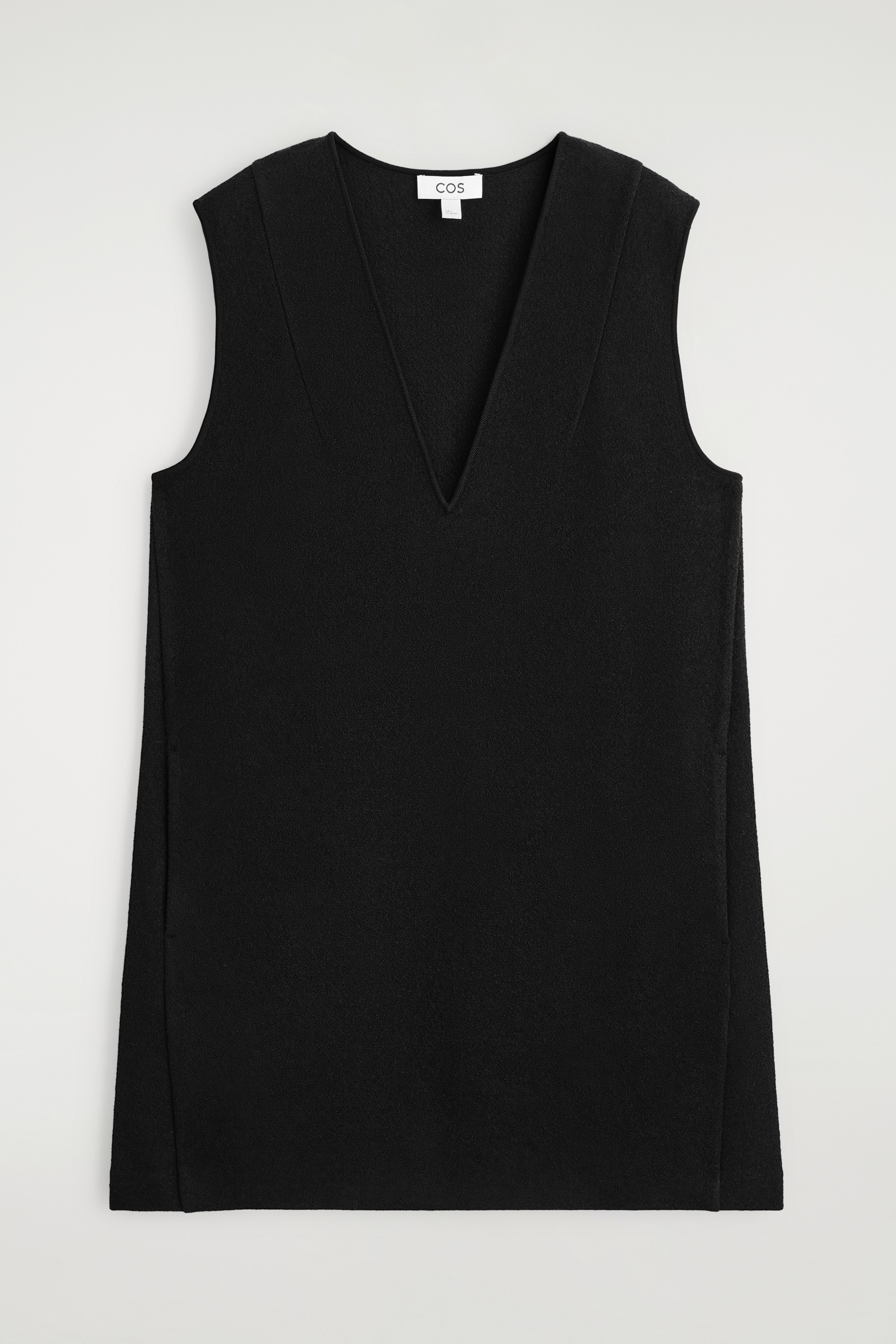 BOILED WOOL V-NECK MINI DRESS - BLACK/DARK-GREY MÉLANGE