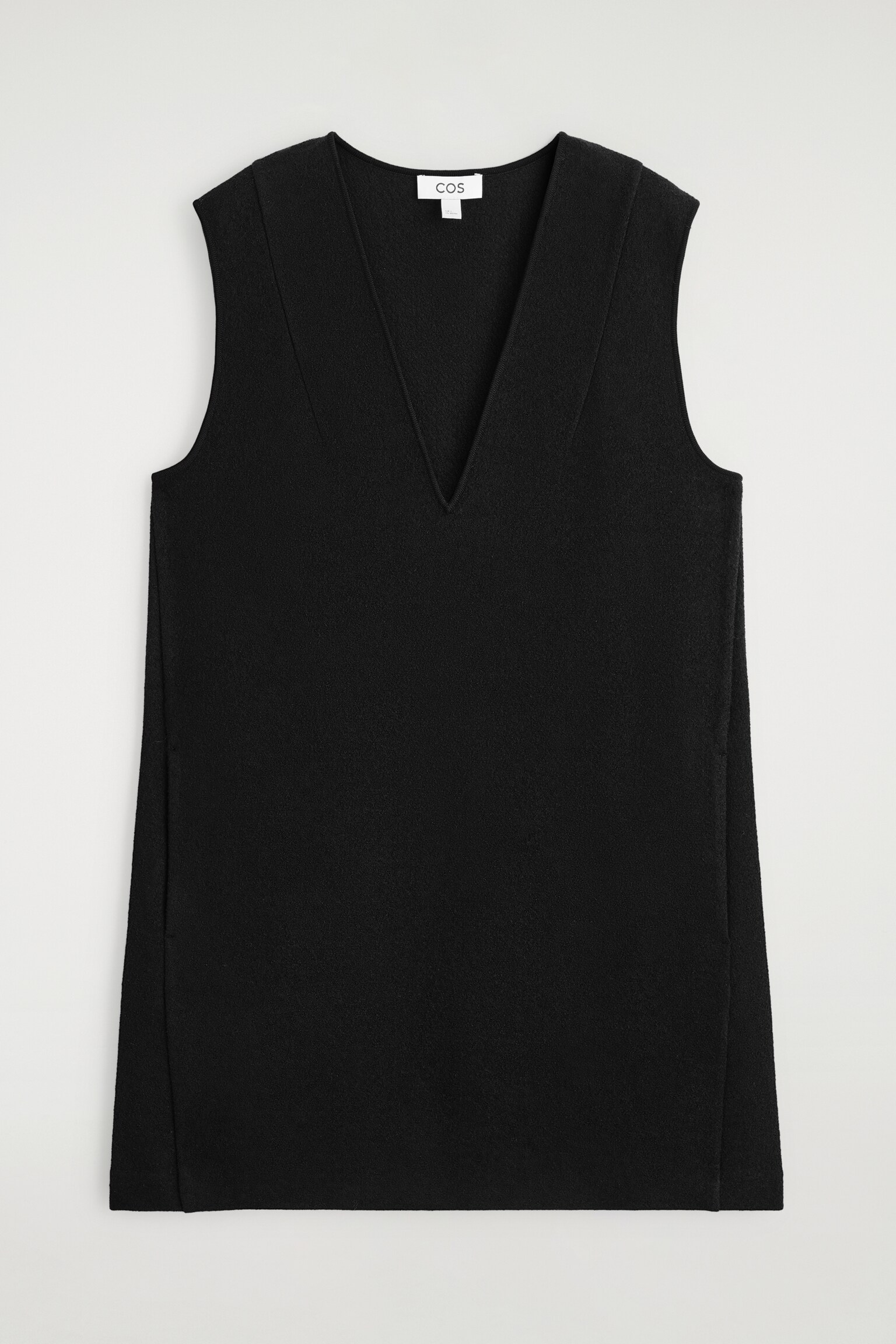 BOILED WOOL V-NECK MINI DRESS - BLACK/DARK-GREY MÉLANGE - 2
