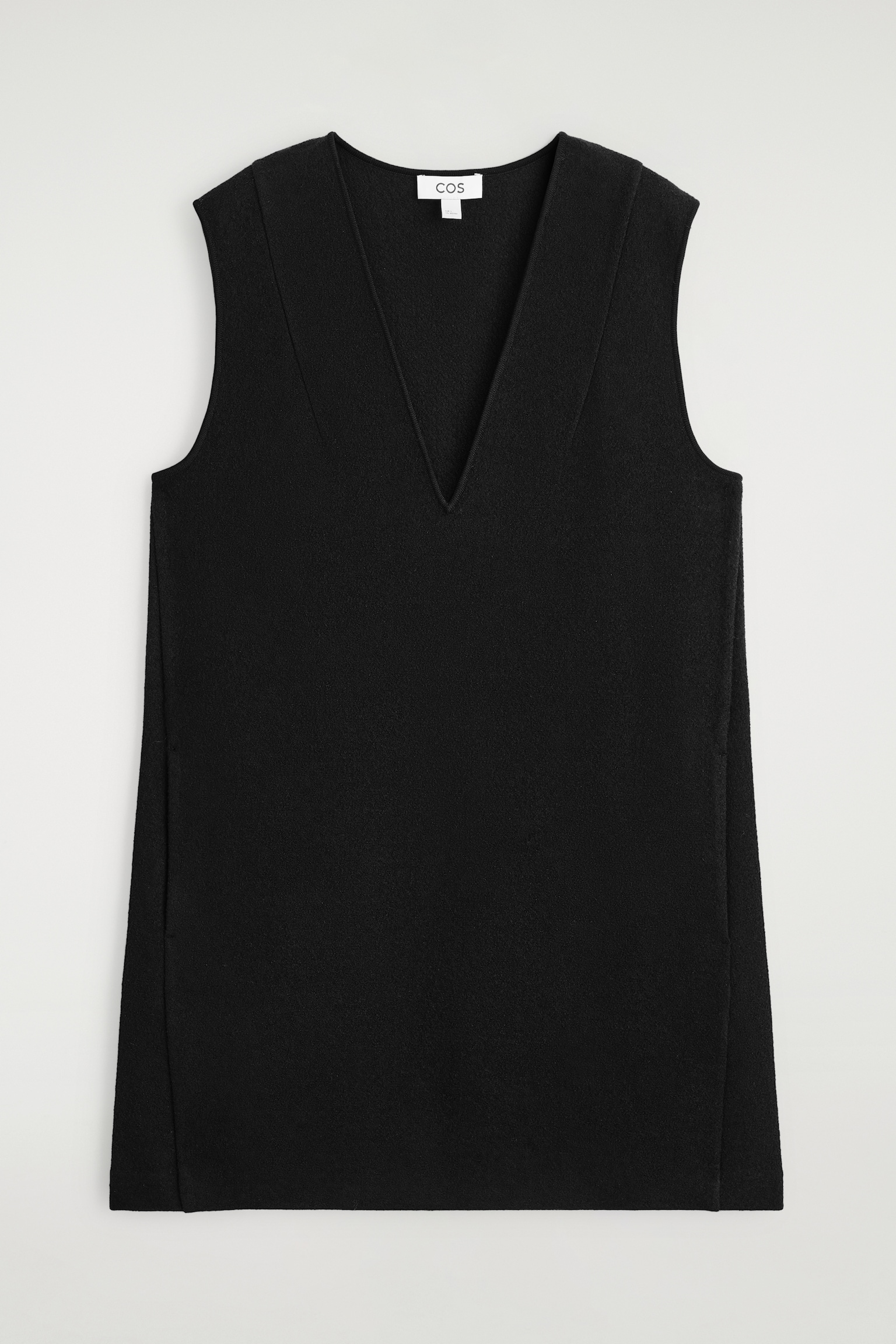 BOILED WOOL V-NECK MINI DRESS - BLACK - 2