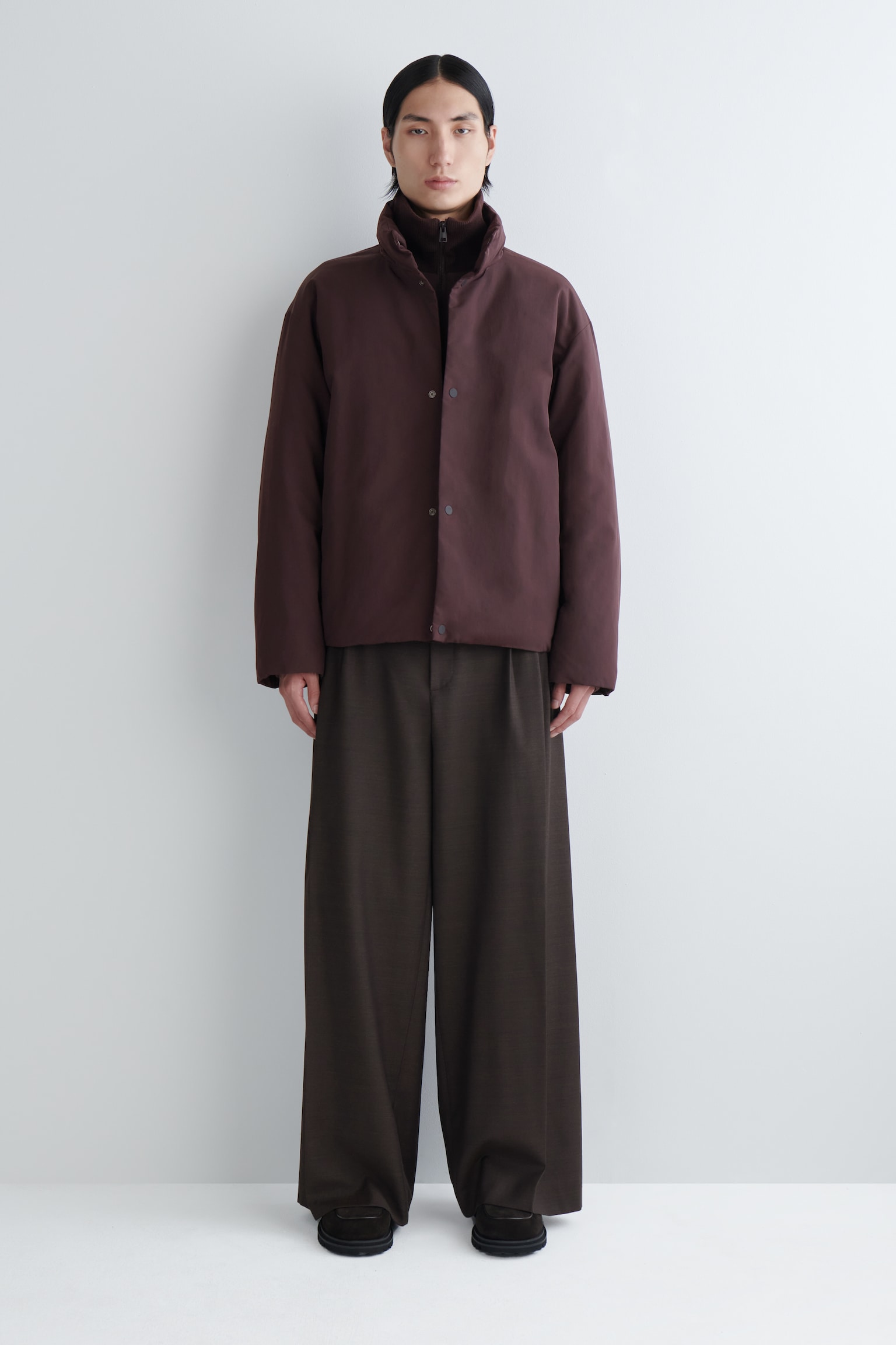 PADDED FUNNEL-NECK DOWN JACKET - BORDEAUX/BLACK
