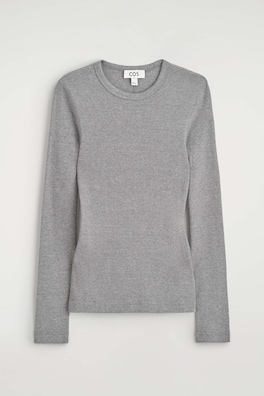 SLIM RIBBED COTTON LONG-SLEEVED TOP — GRAY MÉLANGE 8