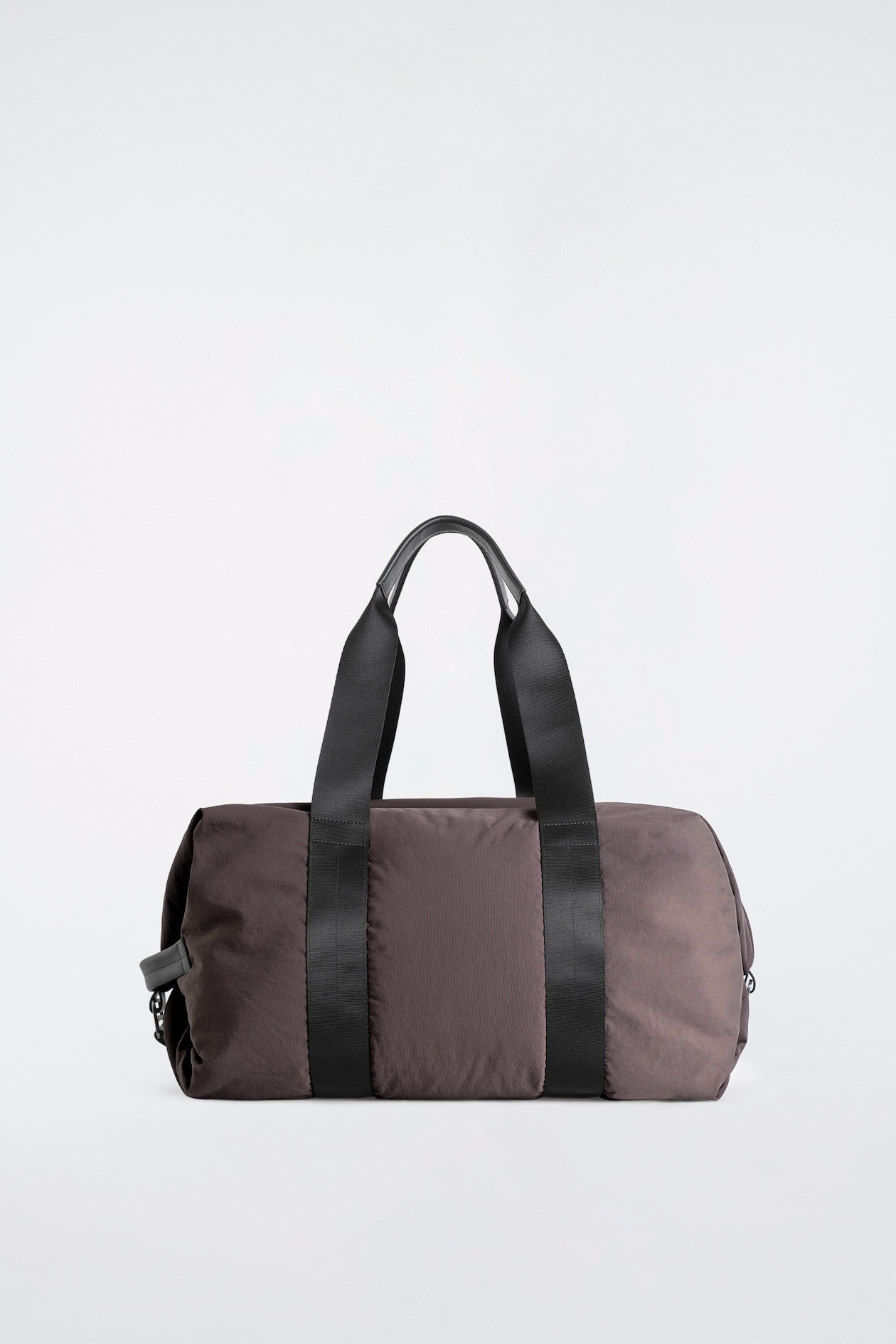LEATHER-DETAIL DUFFEL BAG - NYLON — DARK BROWN