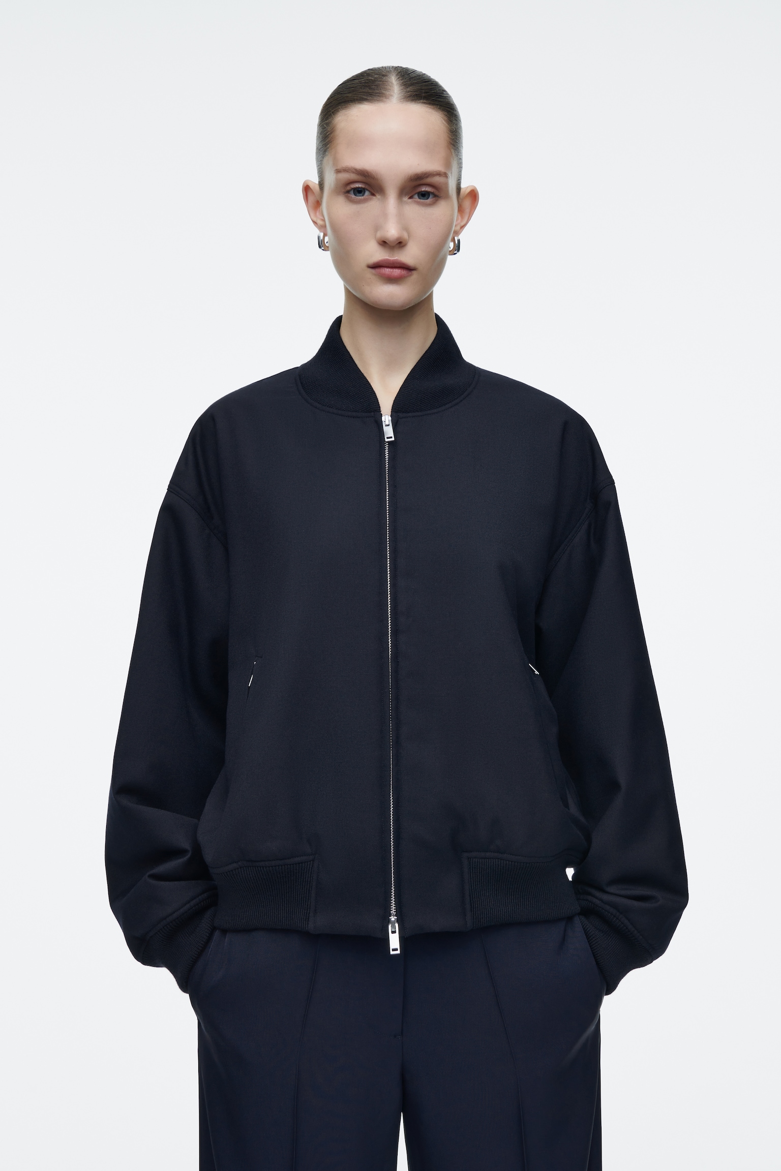 OVERSIZED WOOL BOMBER JACKET - NAVY
