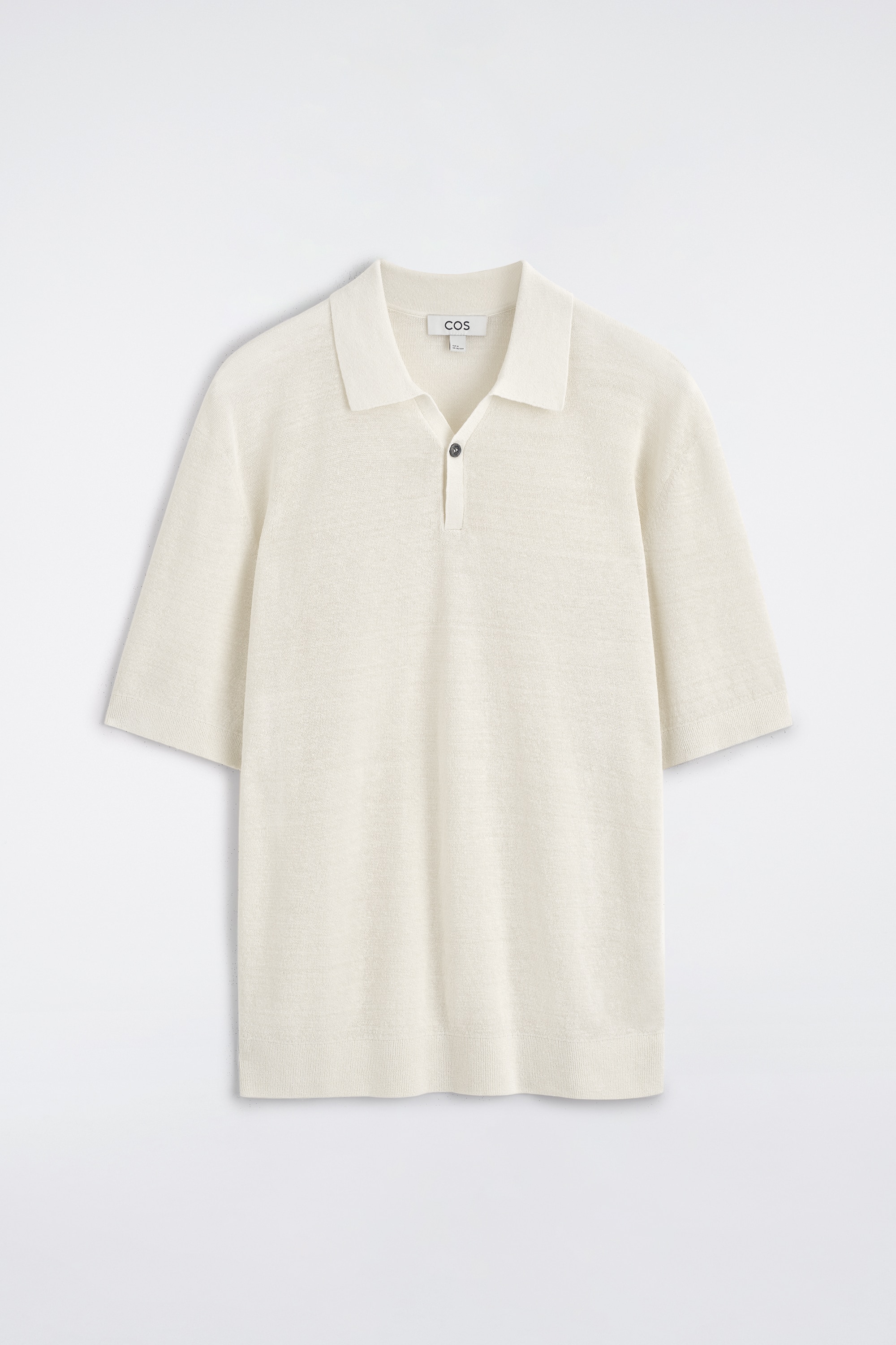 TEXTURED KNITTED LINEN POLO SHIRT - שמנת
