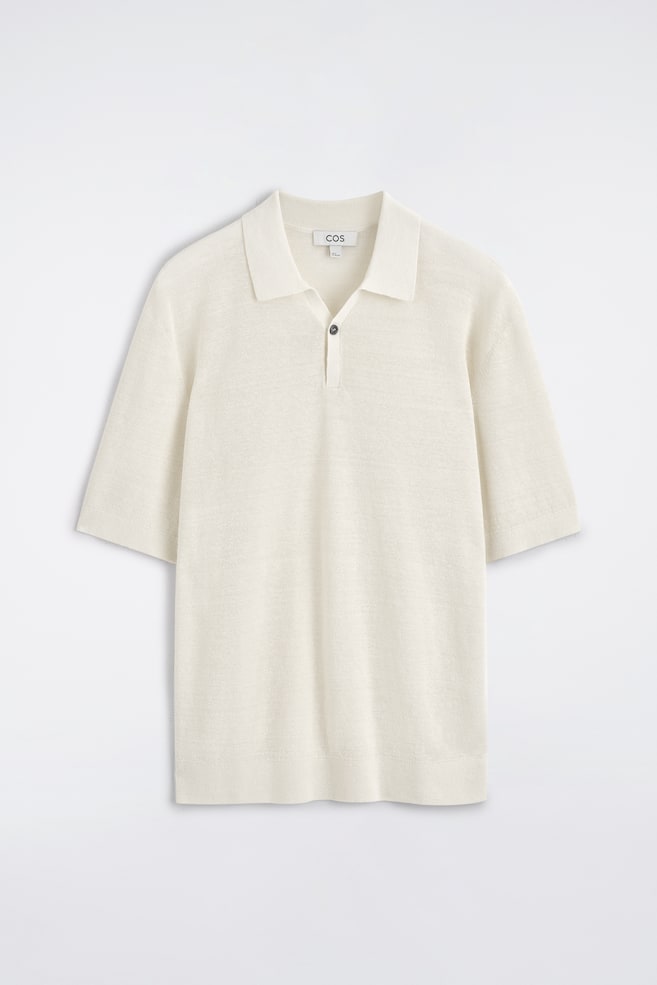 STRUKTURIERTES GESTRICKTES POLOSHIRT AUS LEINEN - CREME - 1