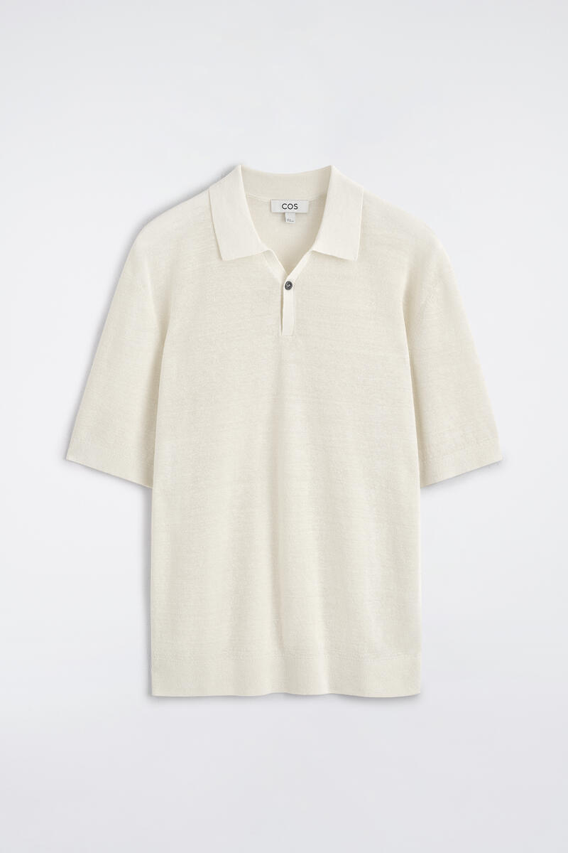 Textured Knitted Linen Polo Shirt
