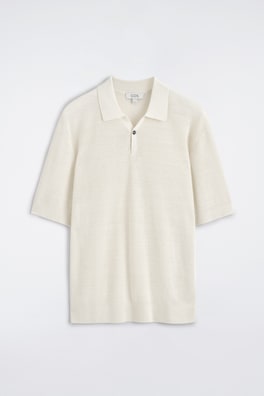 TEXTURED KNITTED LINEN POLO SHIRT — CREAM 7