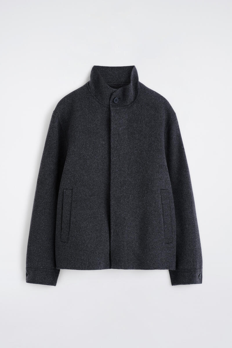 Double-Faced Wool Funnel-Neck Jacket