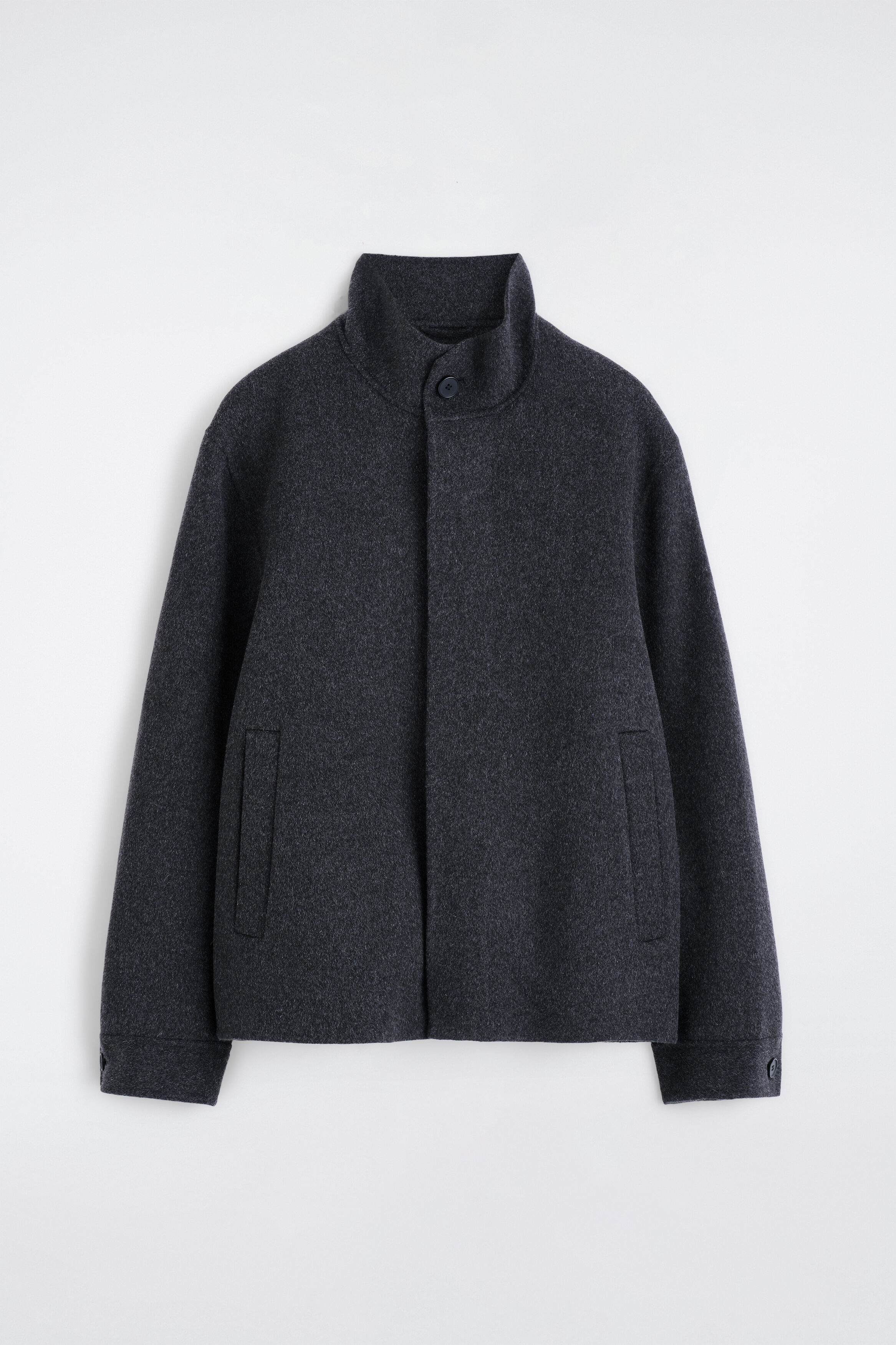 DOUBLE-FACED WOOL MOCK-NECK JACKET - CHARCOAL MÉLANGE | COS US