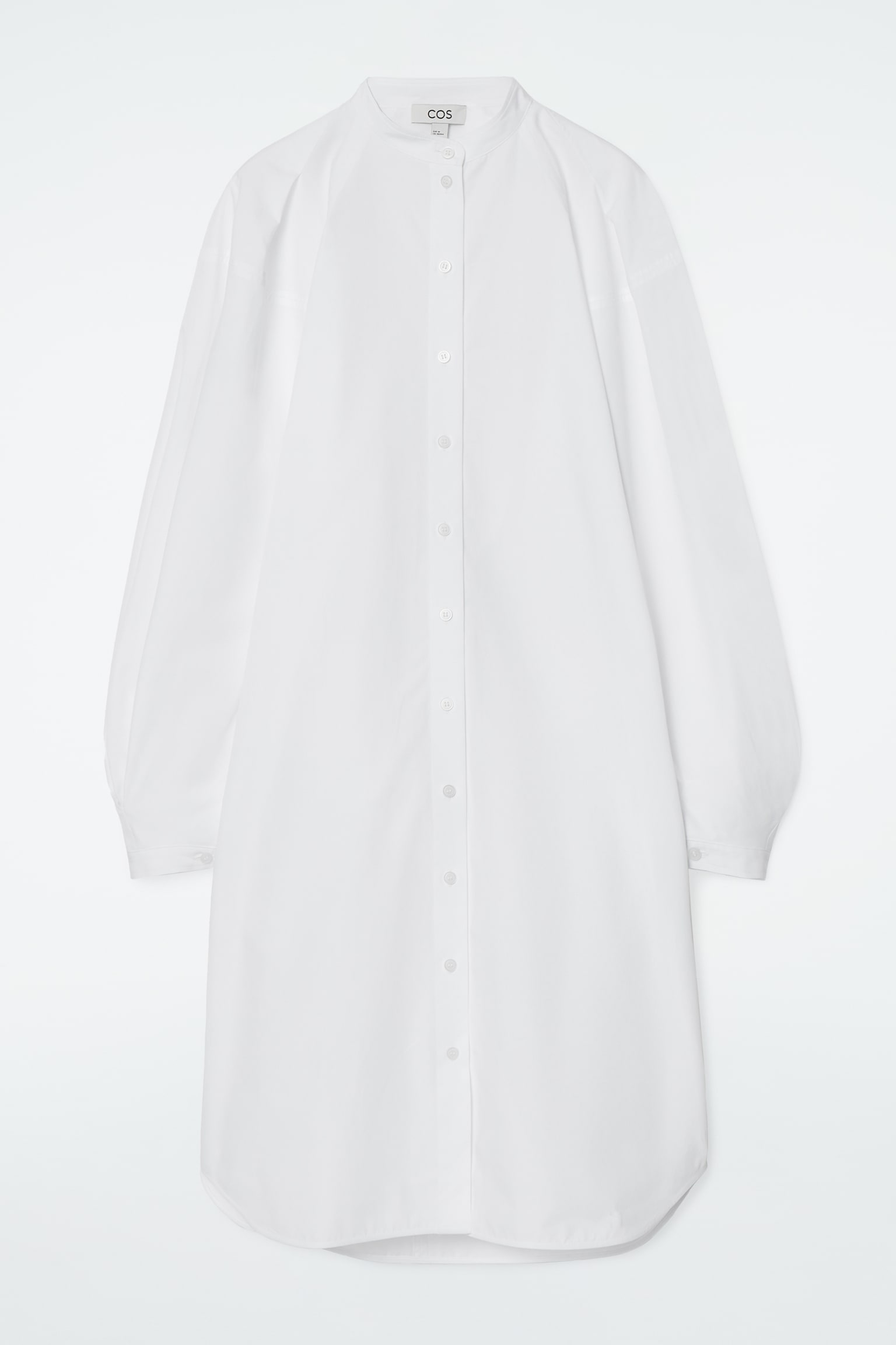 GRANDAD-COLLAR MIDI SHIRT DRESS - WHITE/BEIGE / STRIPED