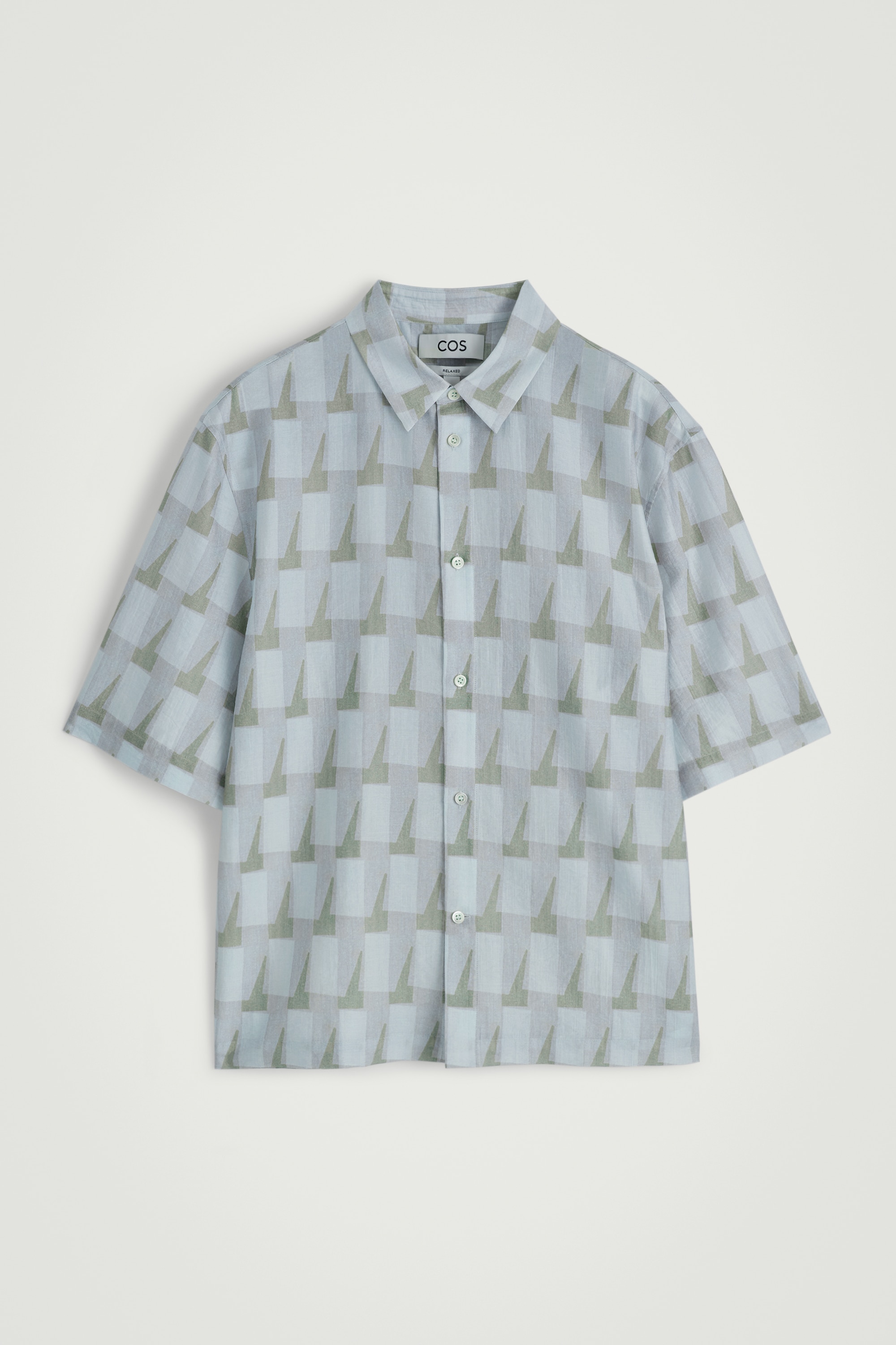 GEOMETRIC-PRINT SHORT-SLEEVED SHIRT - LIGHT BLUE / GEOMETRIC