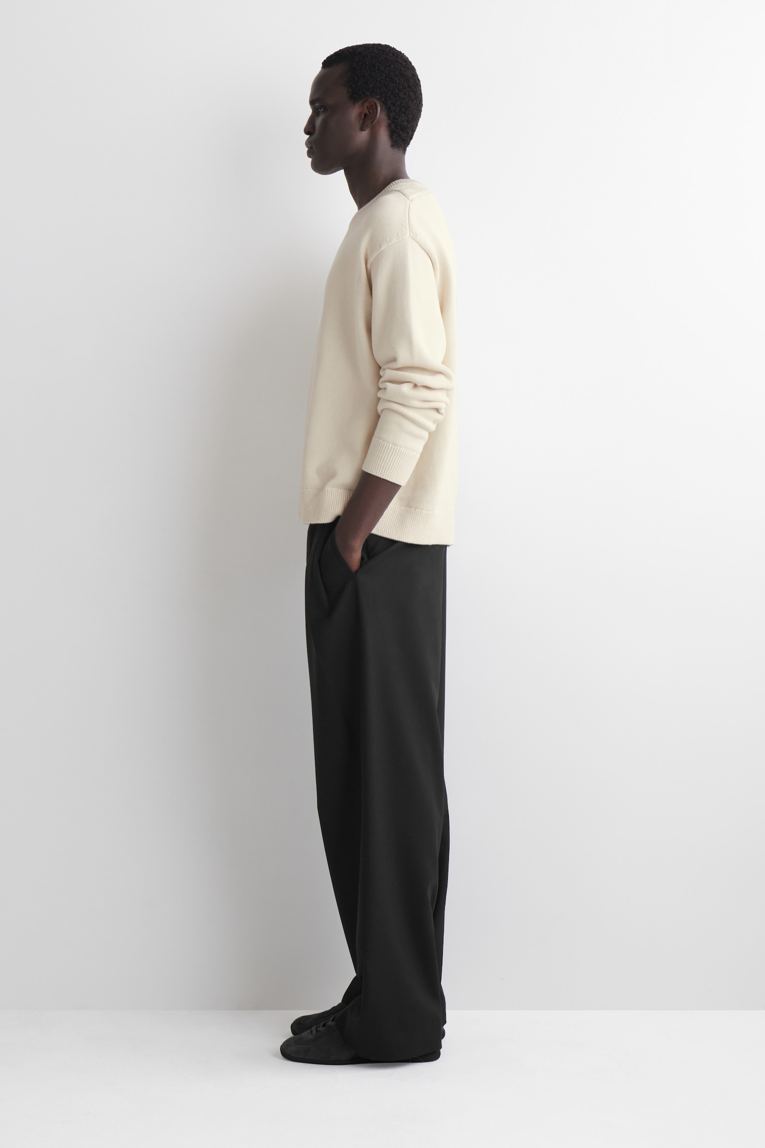 PULL EN MAILLE DE COTON À COL ROND - CRÈME/ROSE CLAIR - 7