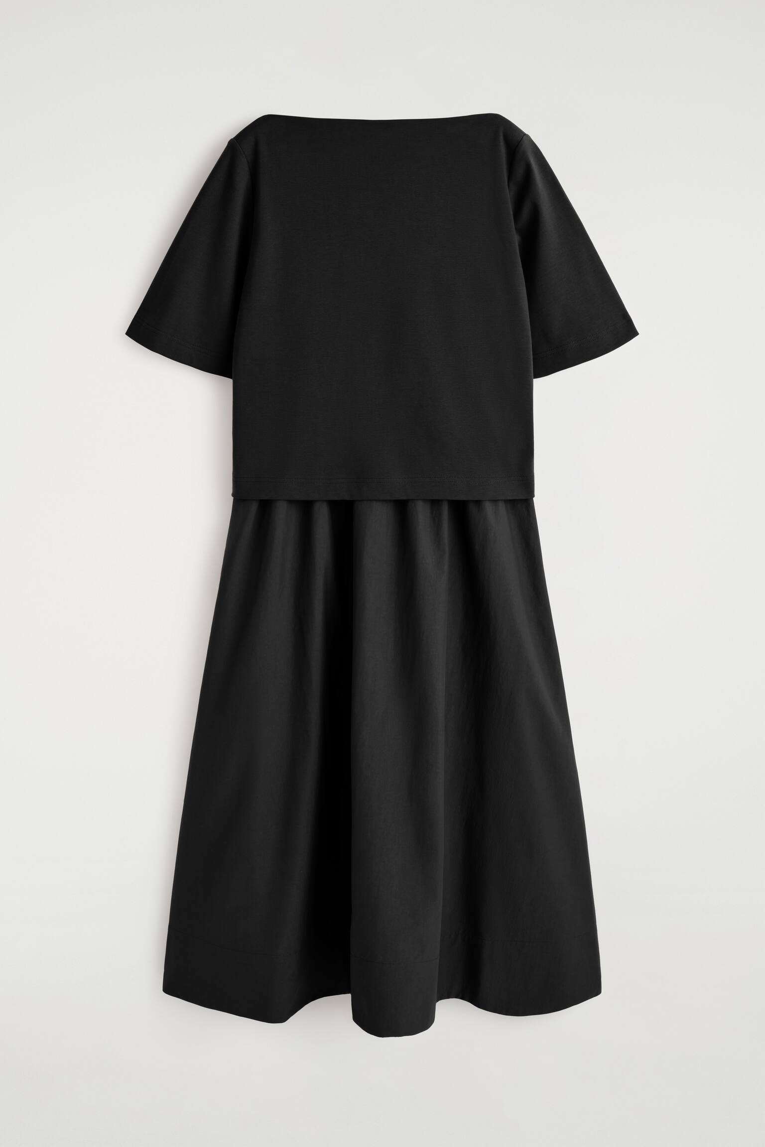 ABITO MIDI CON SCOLLO BARCA E PANNELLO A CONTRASTO - NERO/BORDEAUX - 2