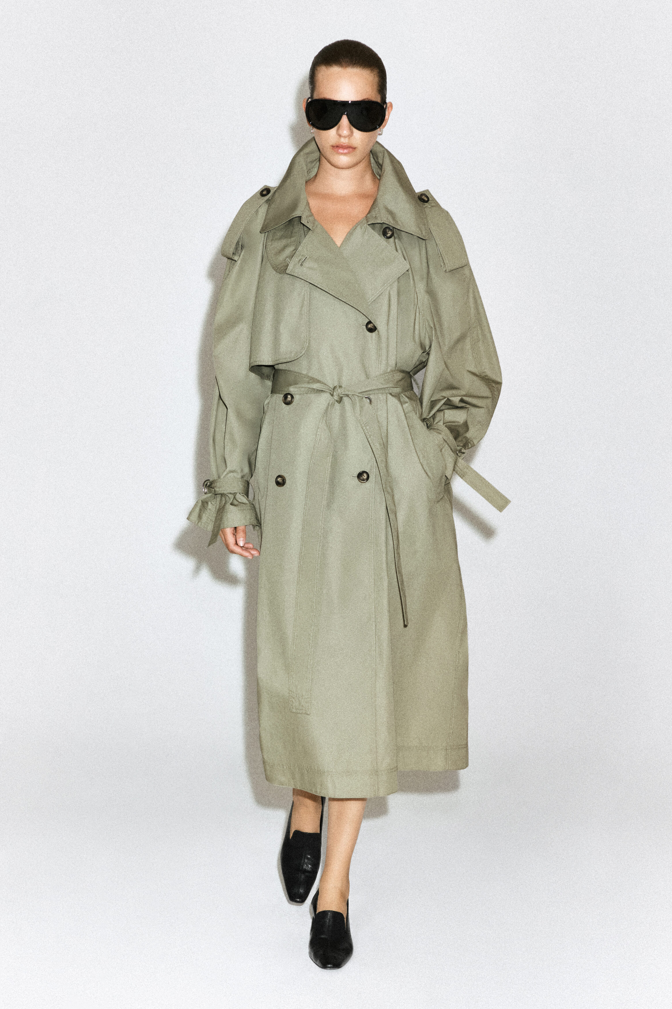 mock-NECK COTTON TRENCH COAT - LIGHT KHAKI | COS US