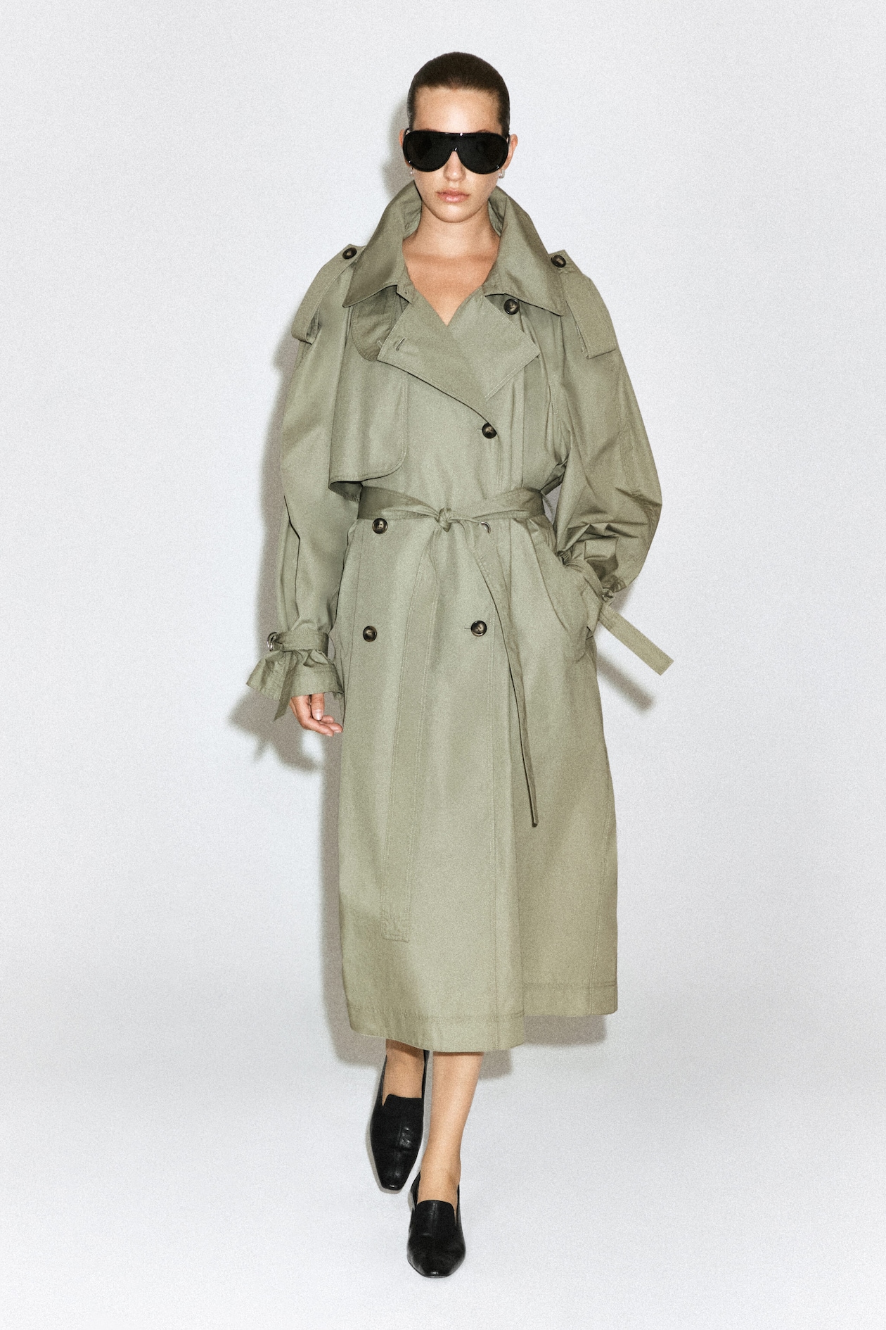 mock-NECK COTTON TRENCH COAT — LIGHT KHAKI