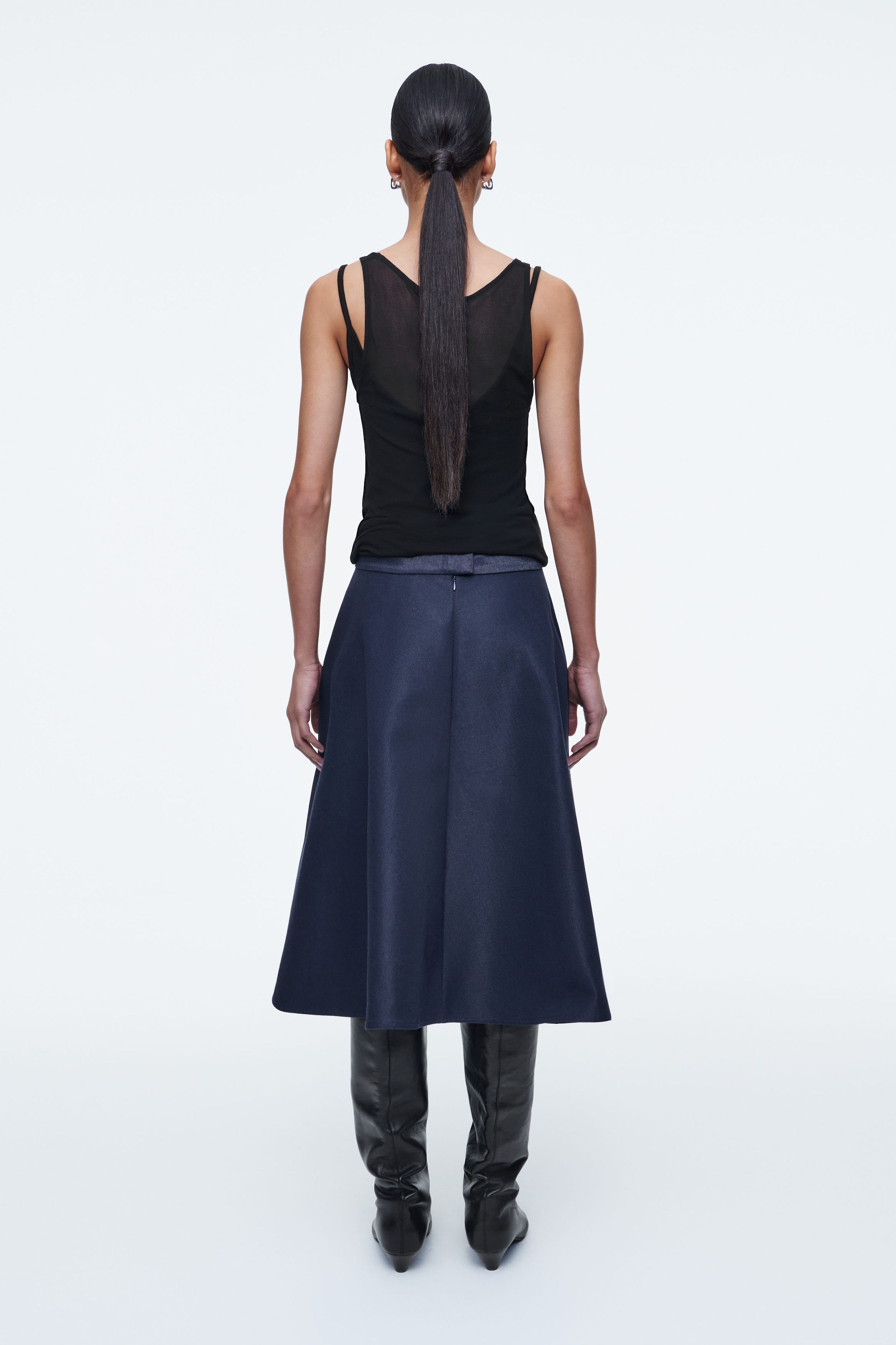 WET-LOOK DENIM SKIRT