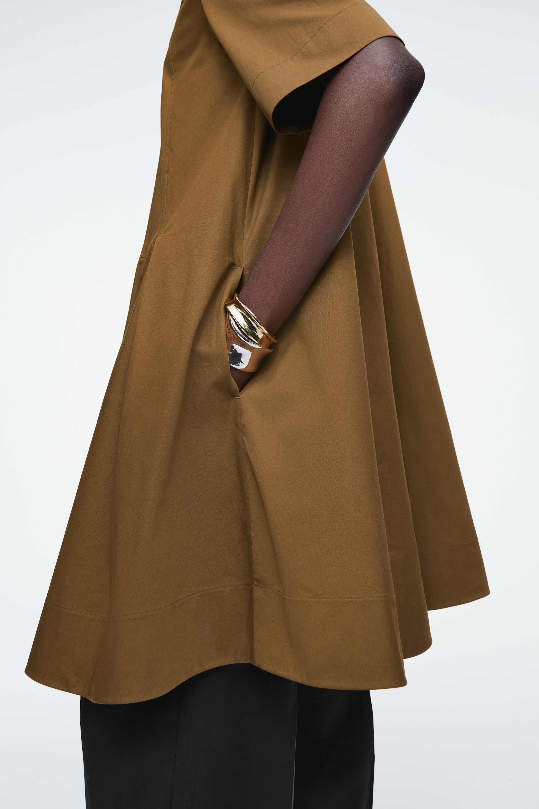 View larger image: PLEATED ZIP-UP COTTON MINI DRESS - BROWN - Ladies | H&M GB 5