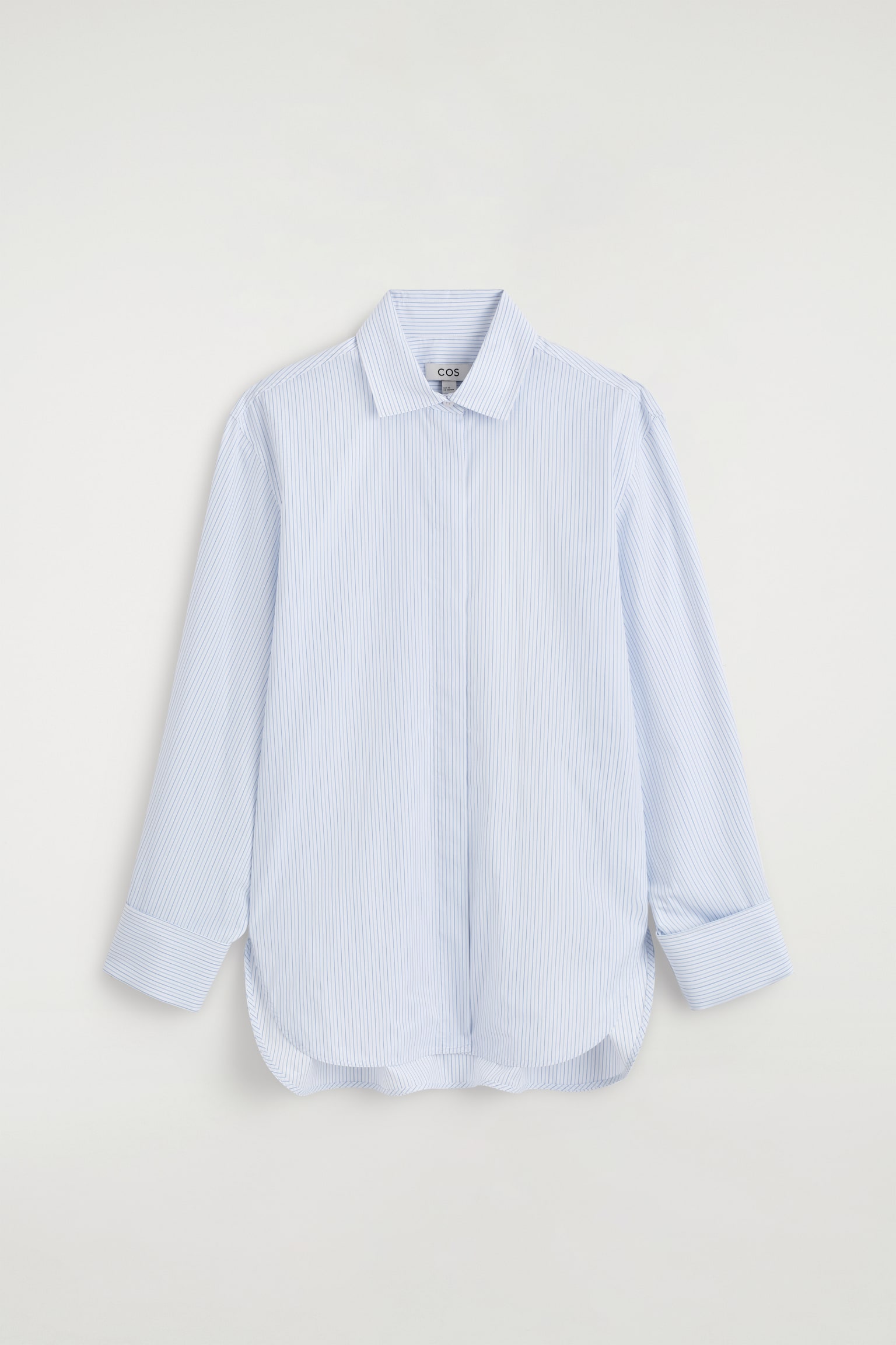 CUTAWAY-COLLAR STRIPED COTTON-BLEND SHIRT - BLUE / WHITE / STRIPED - 1