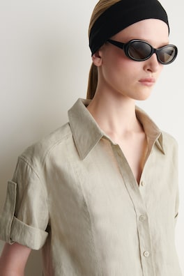 FOLDED-SLEEVE LINEN SHIRT — BEIGE 6