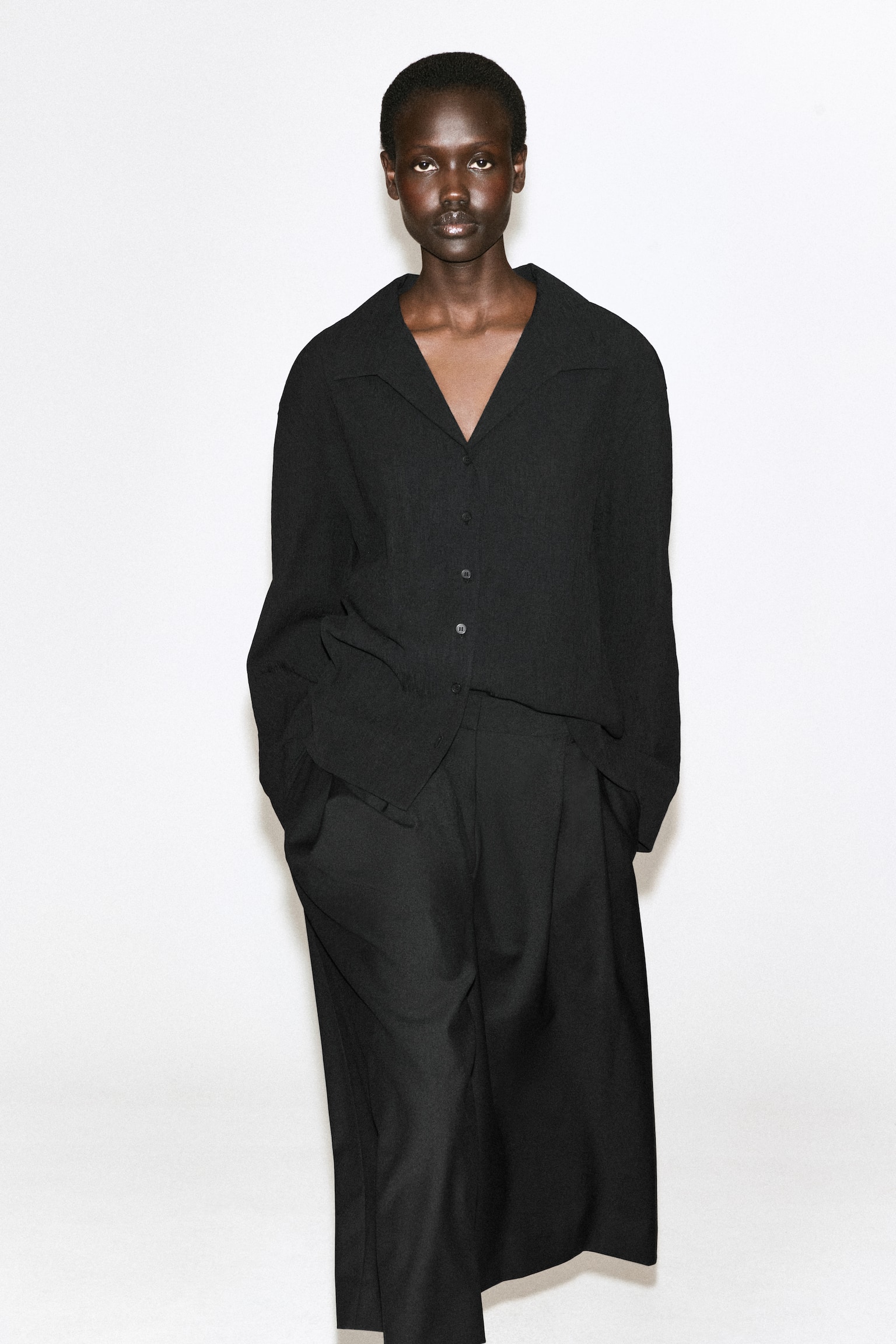 CRINKLED-JERSEY SHIRT - שחור - 1