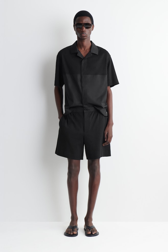 RIBBED COTTON-JERSEY SHORTS — BLACK