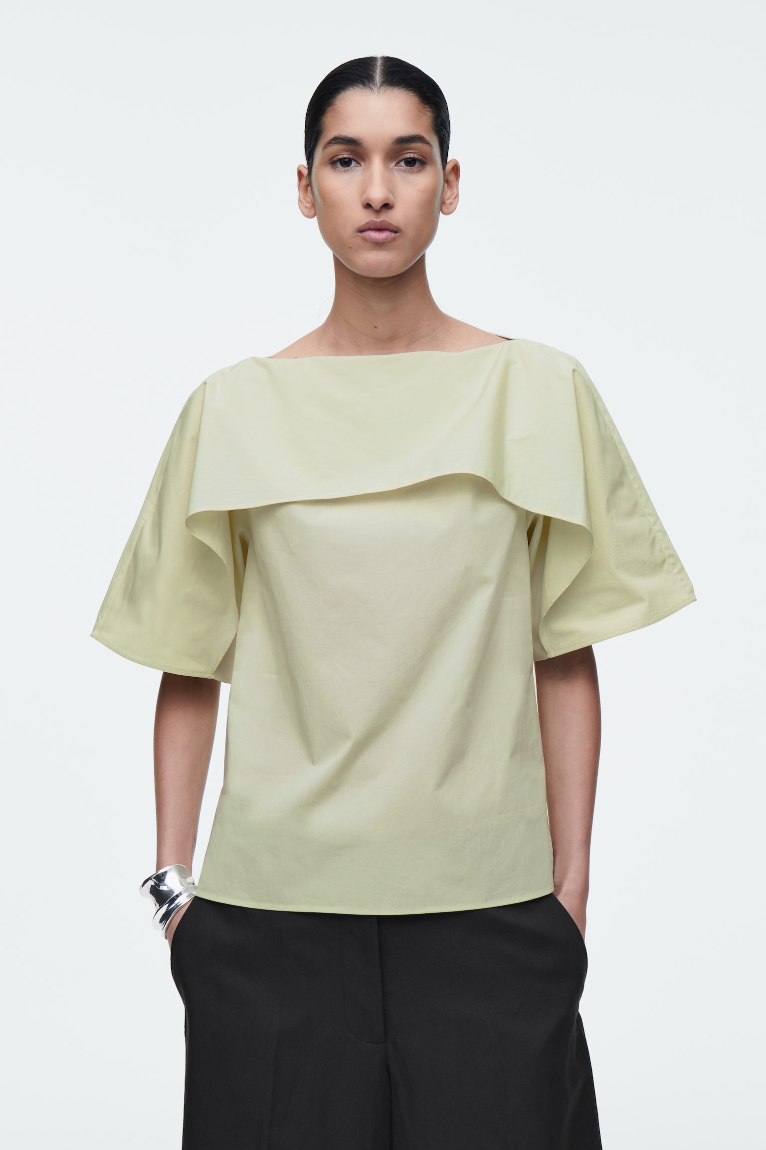 TOP DRAPPEGGIATO IN COTONE - VERDE CHIARO/BIANCO - 1